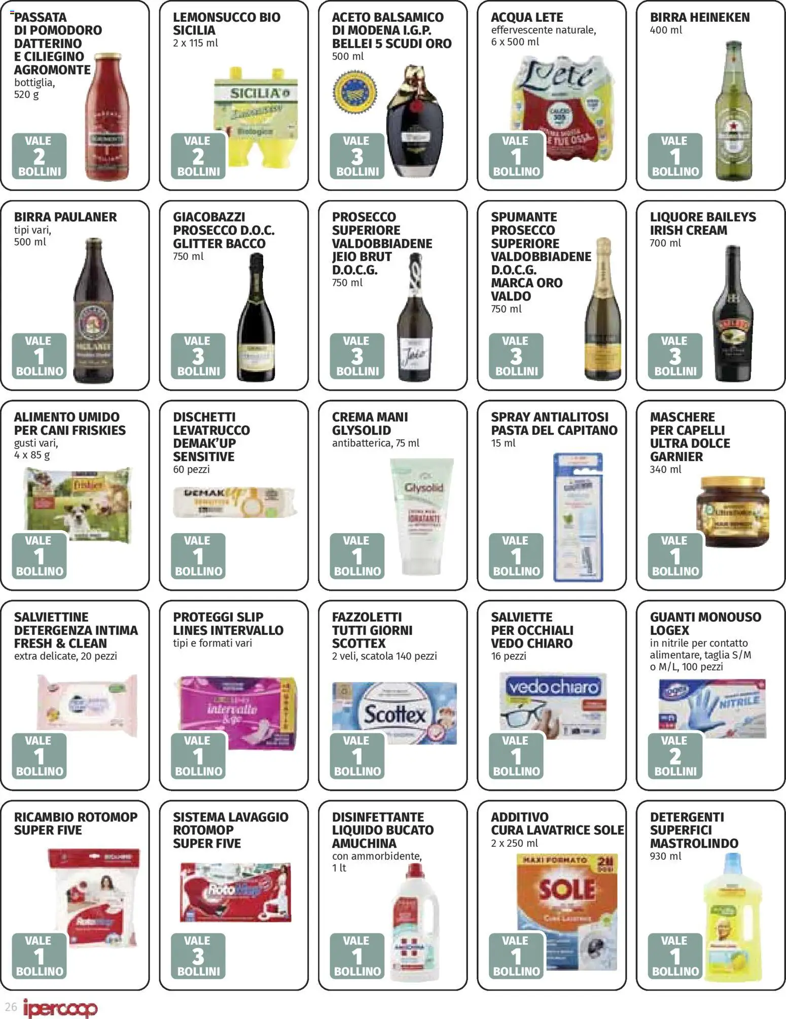 Volantino Ipercoop del 23.10.2025 | Pagina: 26 | Prodotti: Fazzoletti, Acqua, Aceto, Liquore