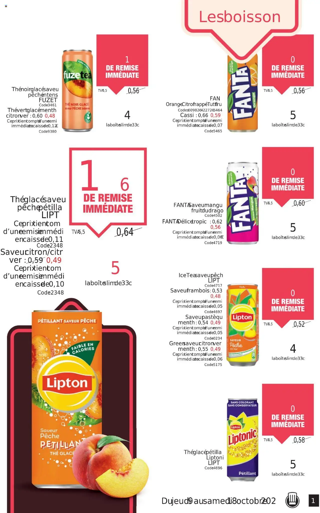 {H1} | Page: 15 | Produits: Mangue, Orange, Pêche, Thé glacé