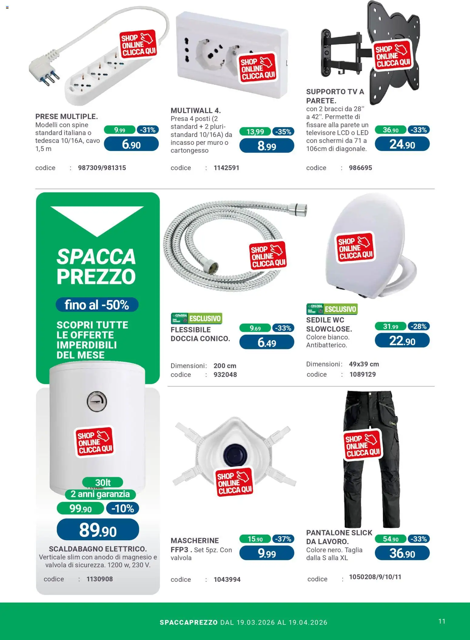 Volantino CFadda volantino del 19.03.2026 | Pagina: 11 | Prodotti: Scaldabagno, Presa, WC, Doccia