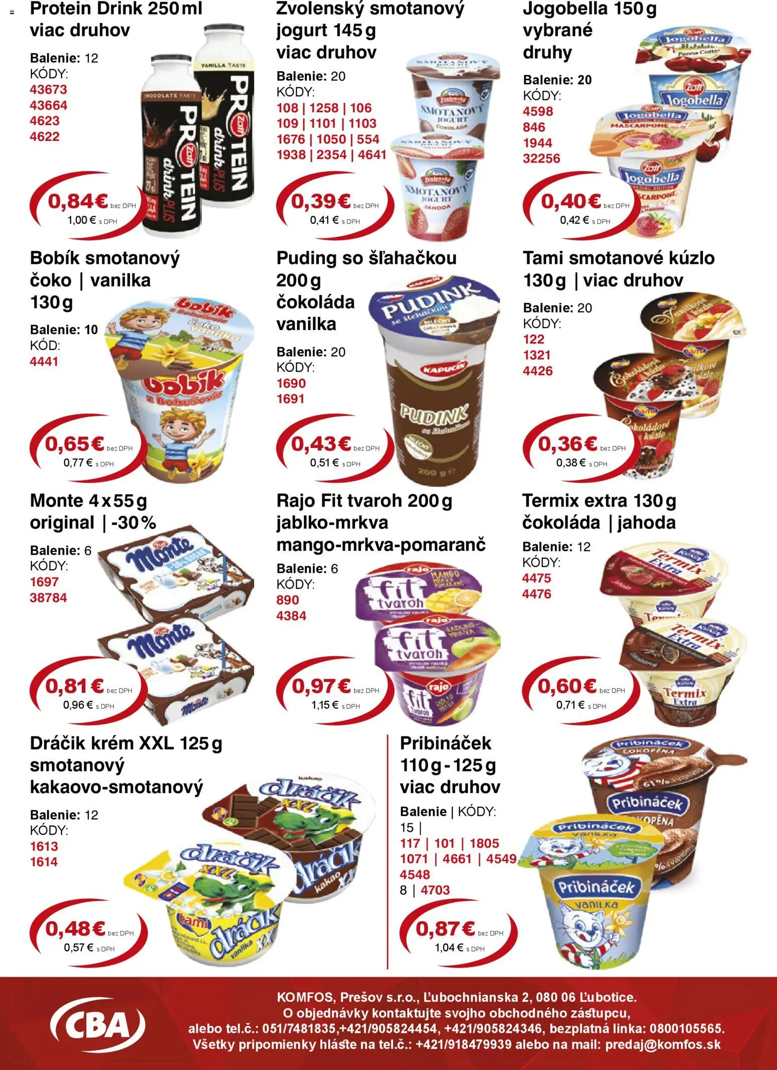 Nové CBA Komfos akcie – leták je platný od 23.01.2026 | Strana: 2 | Produkty: Jogurt, Puding, Čokoláda, Mascarpone
