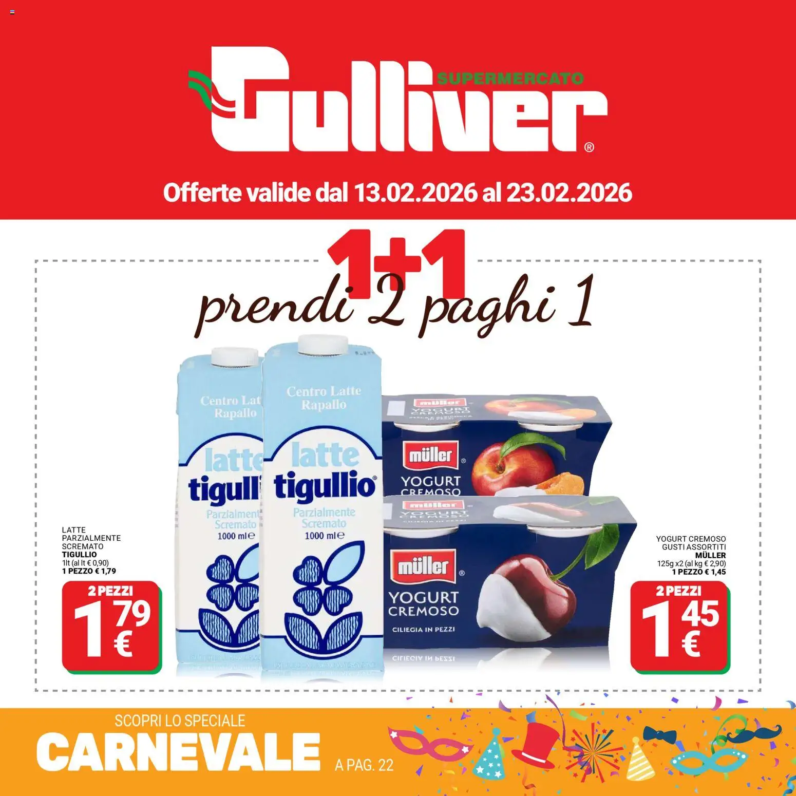 Volantino Gulliver del 13.02.2026 | Pagina: 1 | Prodotti: Yogurt, Latte
