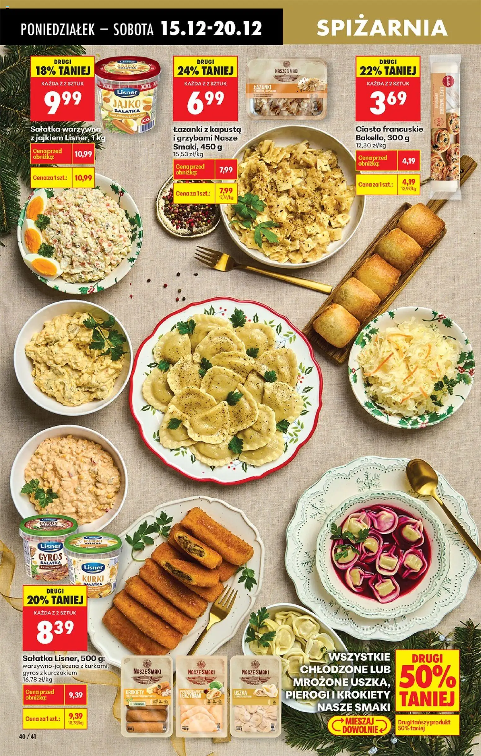 Biedronka gazetka od 15.12.2025 | Strona: 46 | Produkty: Sałatka z kurczakiem, Ciasto francuskie XXL, Pierogi, Pierogi z kapusta i grzybami