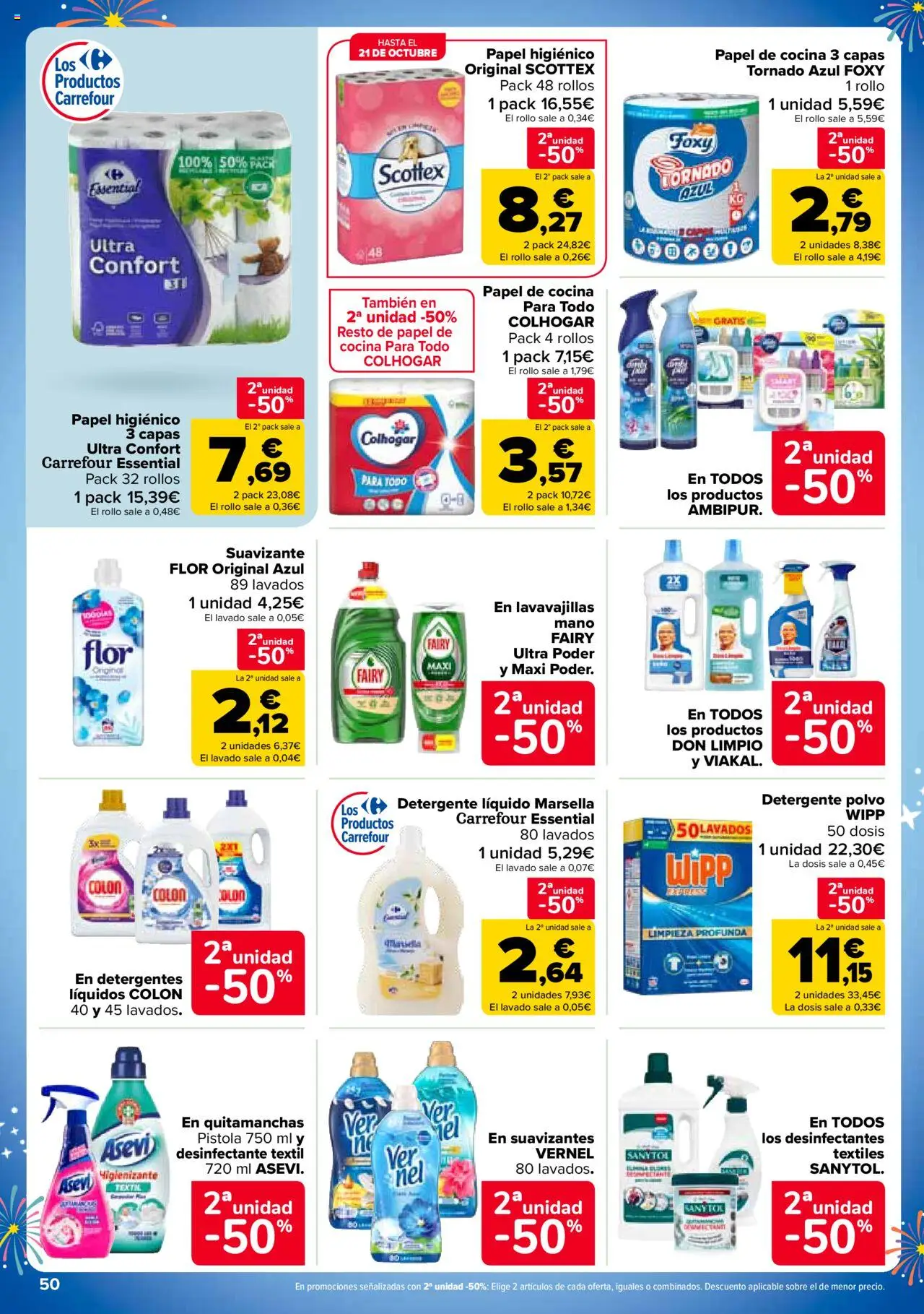 Carrefour folleto │ válido desde el 14.10.2025 | Página: 50 | Productos: Quitamanchas, Detergente, Suavizante, Lavavajillas