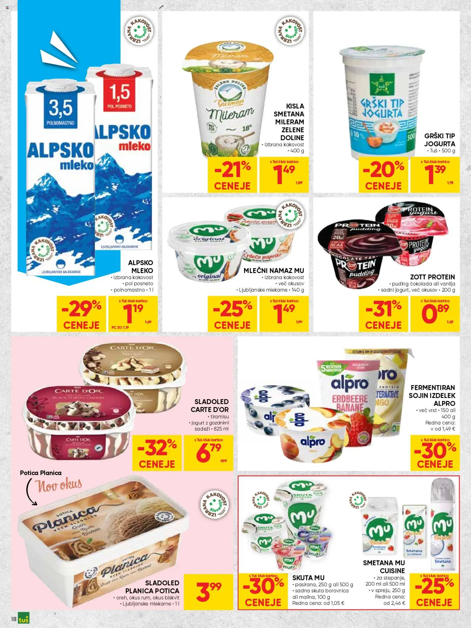 Novi Tuš katalog ponudbe – veljaven od 30.03.2026 | Stran: 18 | Izdelki: Mleko, Jogurt, Smetana, Skuta