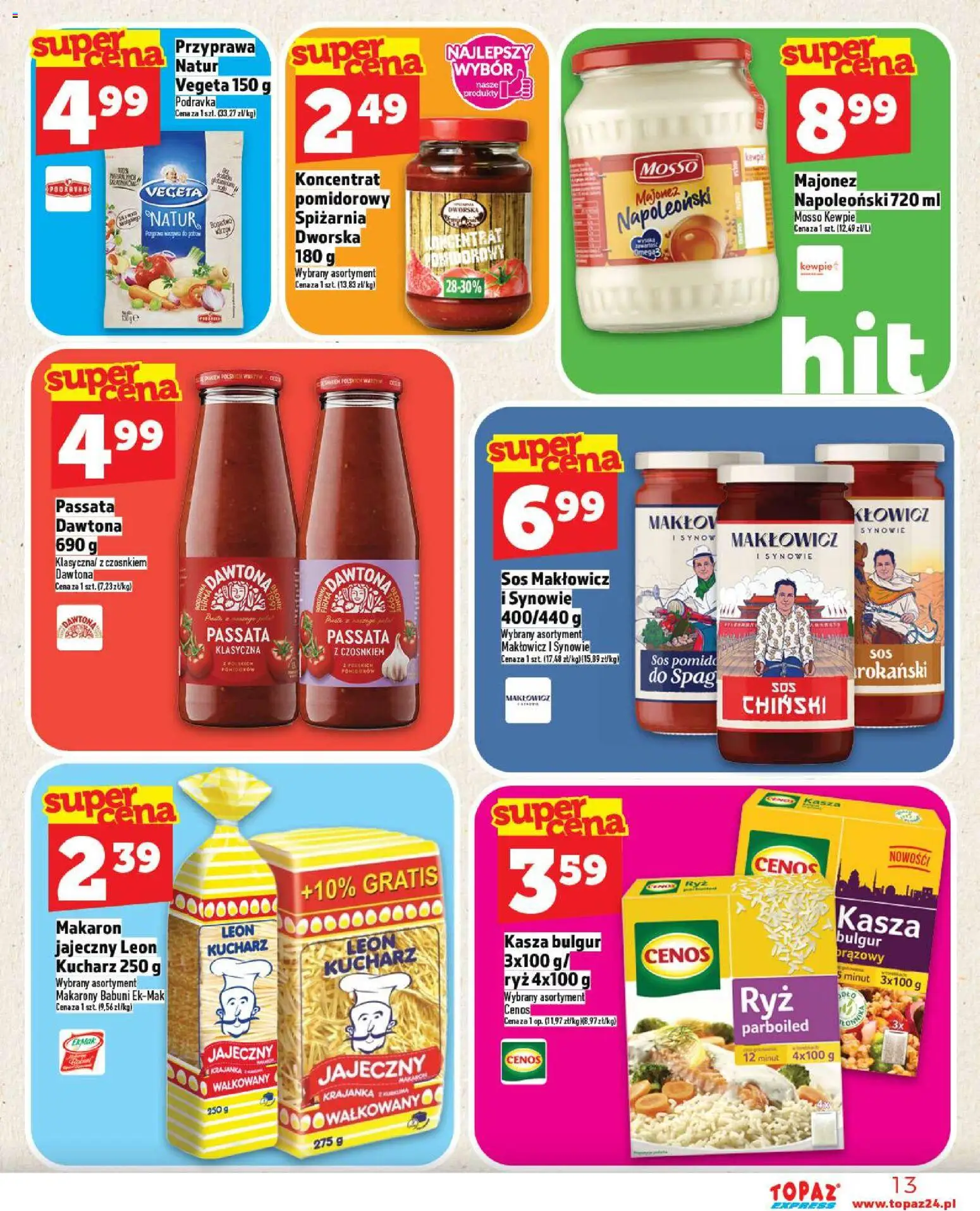 Topaz Gazetka - Express od 30.10.2025 | Strona: 13 | Produkty: Kasza, Bulgur, Makarony, Makaron