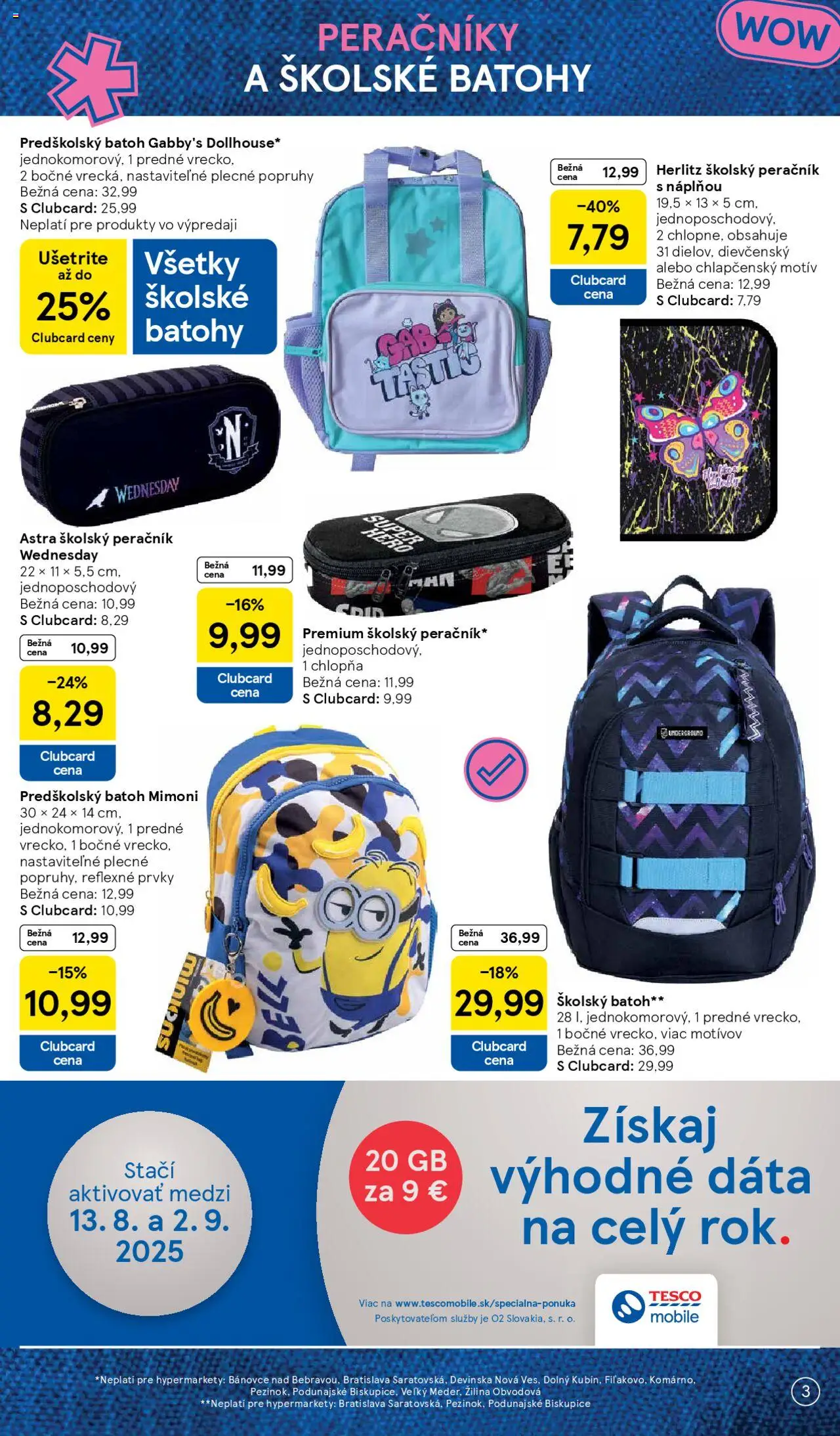 Tesco všetko pre vášho školáka │ platný od 11.08.2025 | Strana: 3 | Produkty: Peračník, Batoh