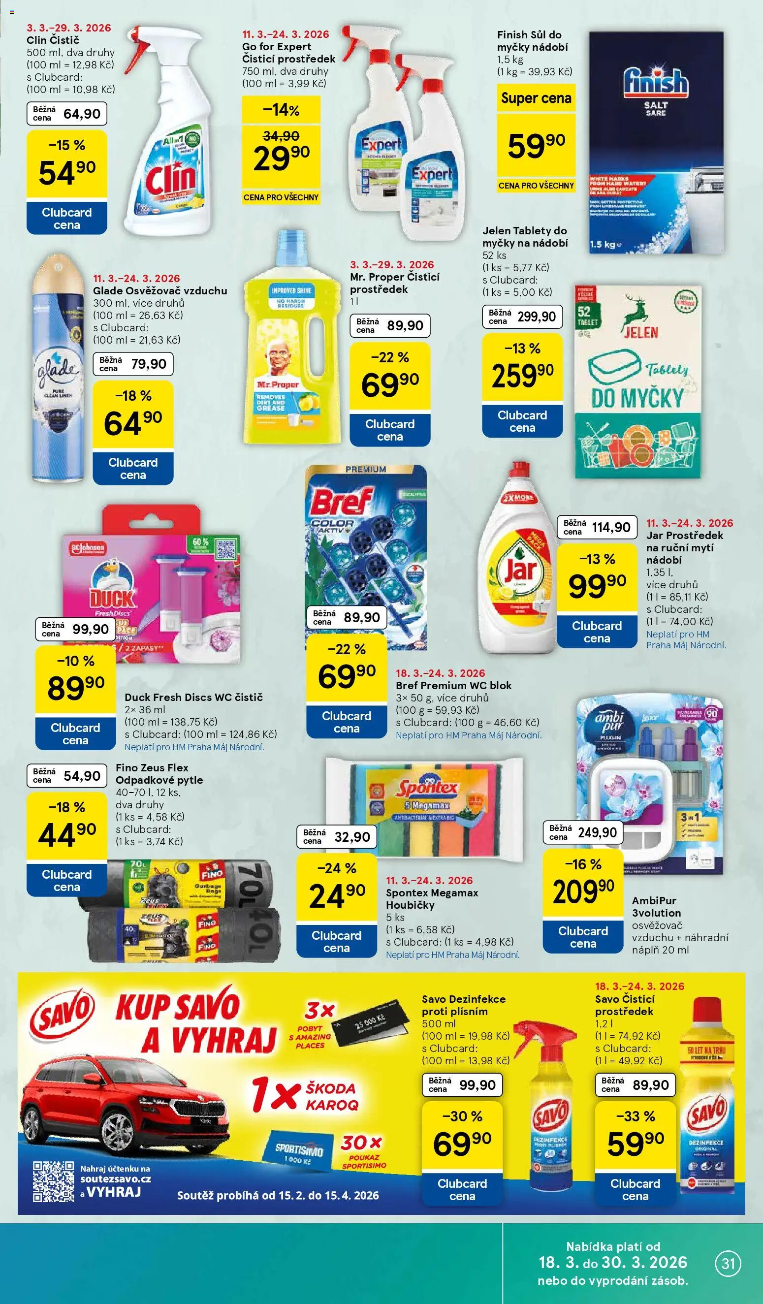 Tesco leták - Hypermarket od 18.03.2026 | Strana: 31 | Produkty: Clin, Wc, Savo proti plísním, WC blok Bref