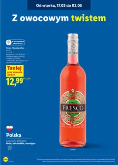 Pogląd oferty "Fresco Frizzante Arbuz, 750 ml, owocowe, delikatne białe, półsłodkie, musujące" - ważna od 13.04.2026 | Strona: 16 | Produkty: Arbuz, Fresco