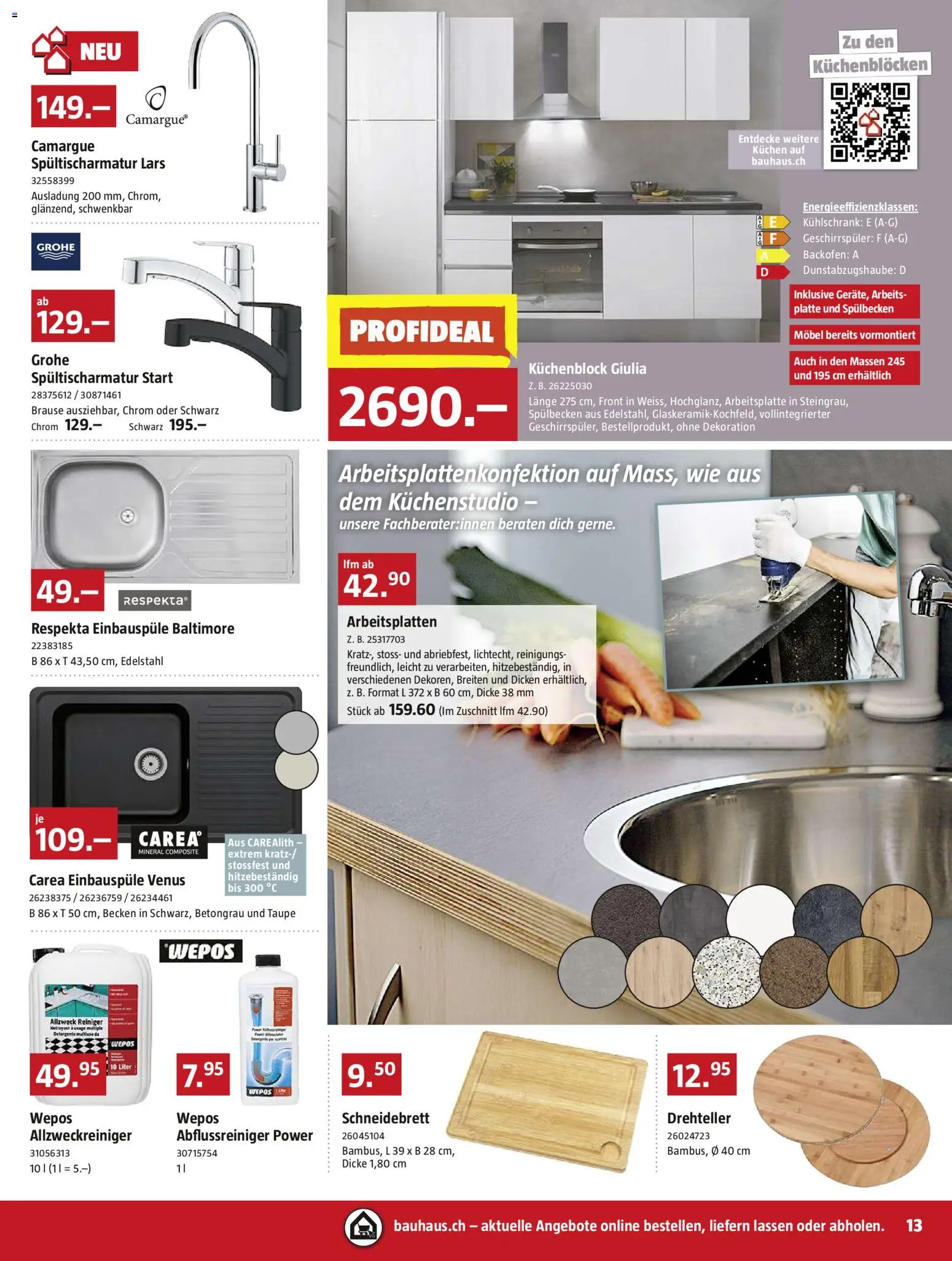 Bauhaus Aktionen – gültig ab 27.10.2025 | Seite: 13 | Produkte: Küchenblock, Backofen, Kühlschrank, Geschirrspüler