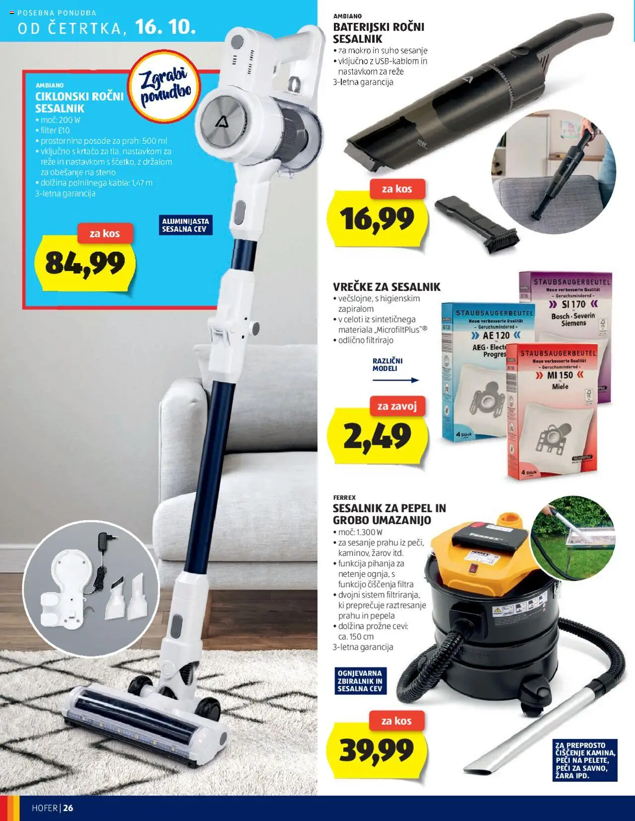 Novi Hofer katalog ponudbe – veljaven od 09.10.2025 | Stran: 26 | Izdelki: Kos, Sesalnik
