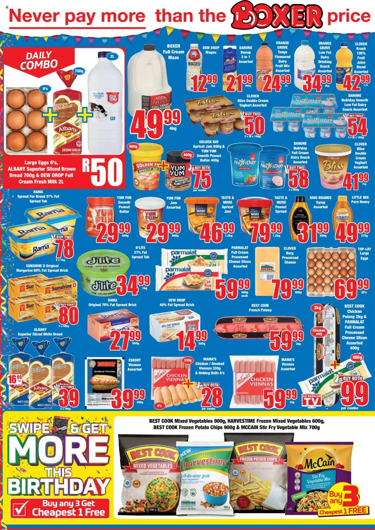 Boxer Specials │ valid from 25.08.2025 | Page: 4 | Products: Milk, Polony, Chips, Cream