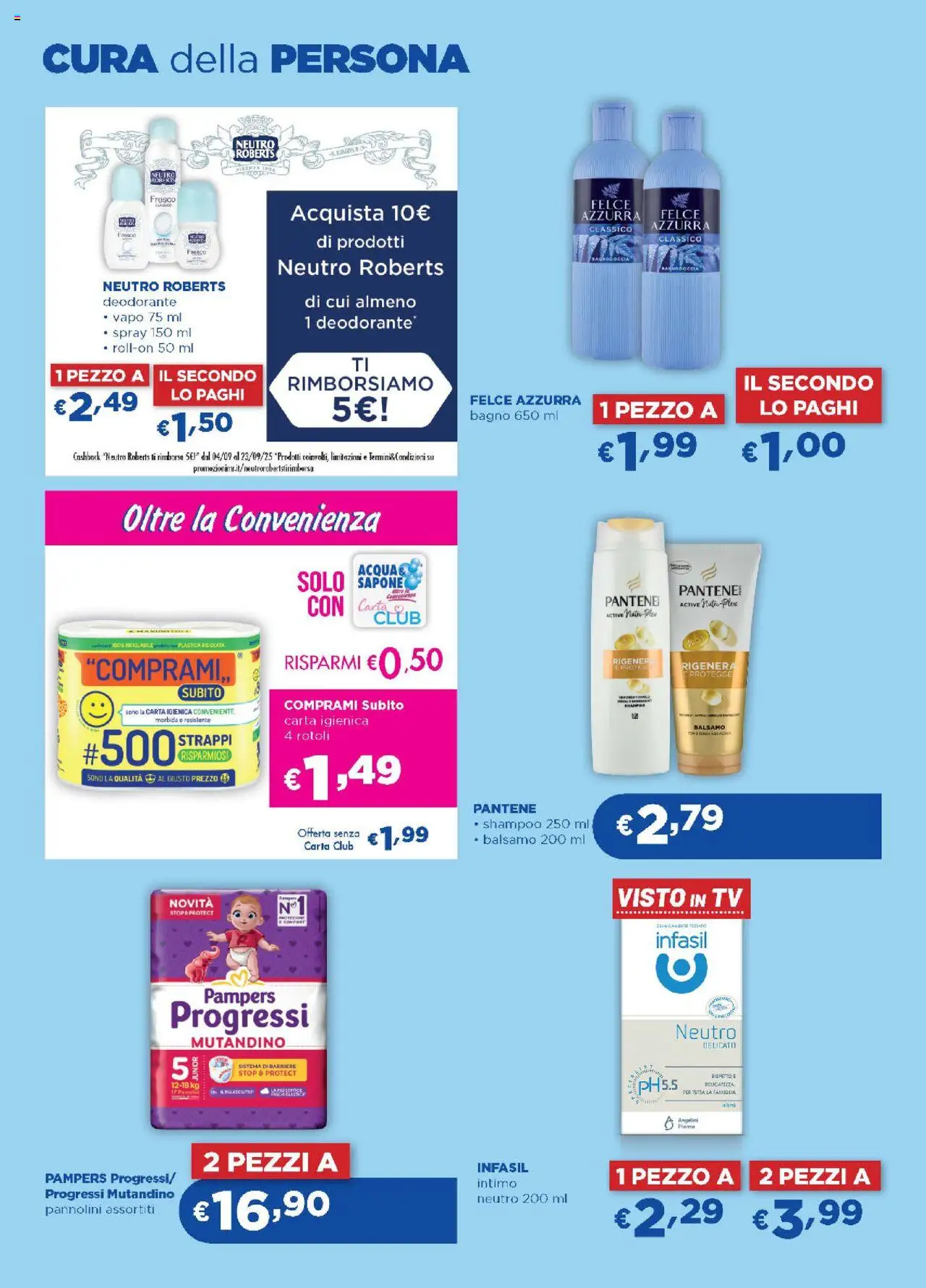 Volantino Acqua e Sapone del 04.09.2025 | Pagina: 2 | Prodotti: Shampoo, Pannolini, Deodorante, Pampers