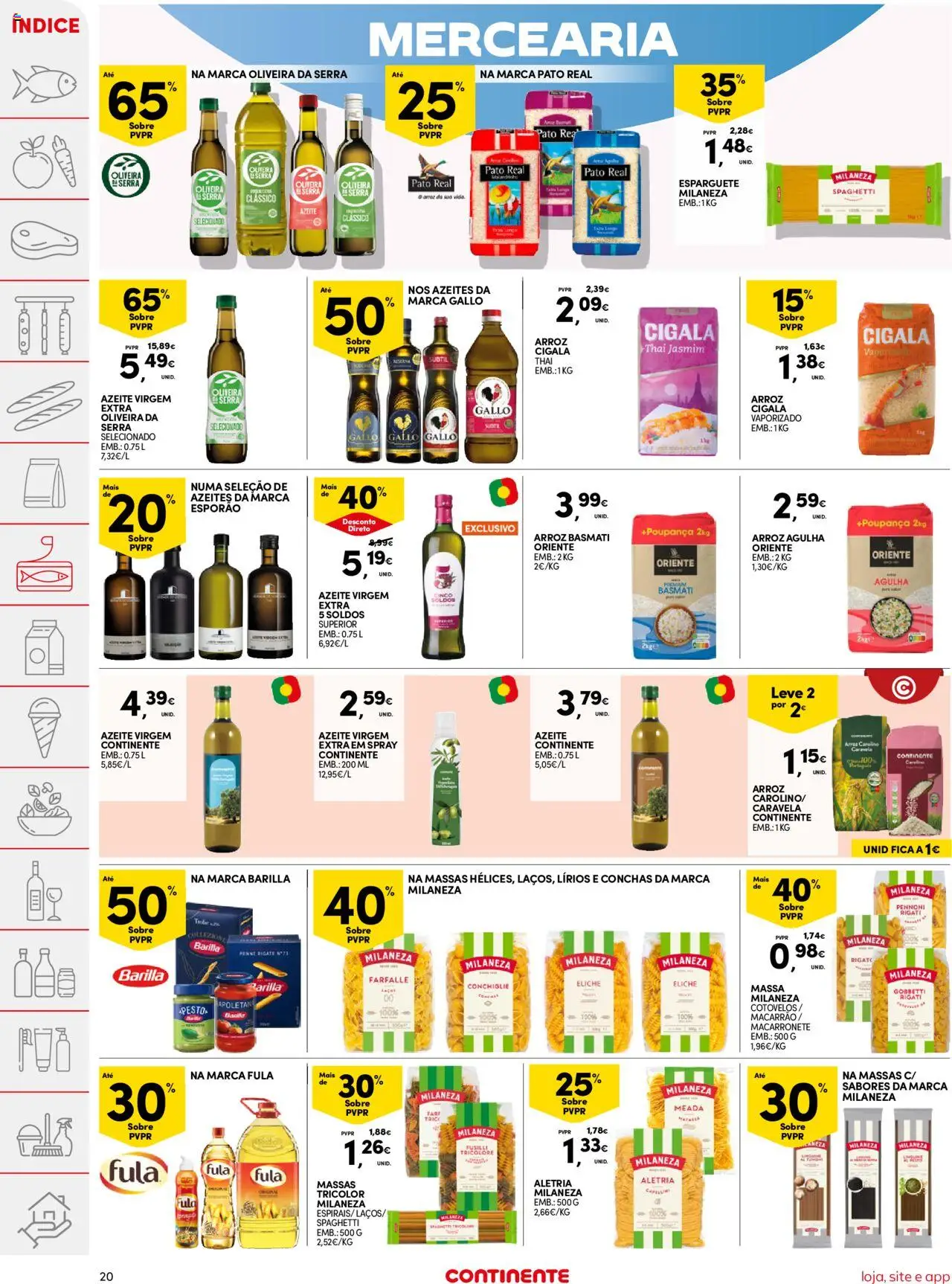 Continente folheto │ válido de 12.08.2025 | Página: 20 | Produtos: Esparguete, Milaneza, Macarrão, Massa