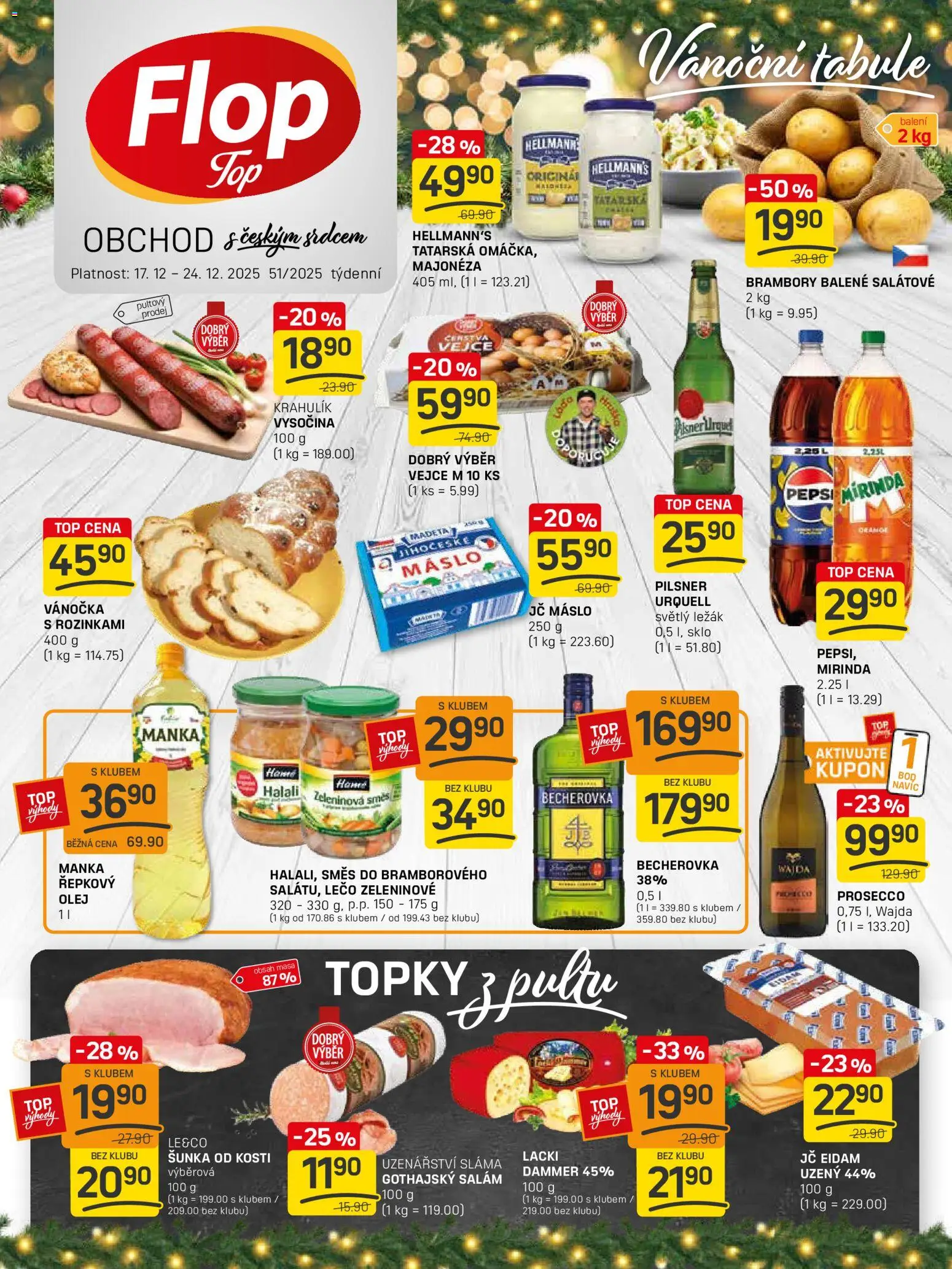Flop leták - FlopTop od 17.12.2025 | Strana: 1 | Produkty: Máslo, Šunka, Brambory, Vánočka