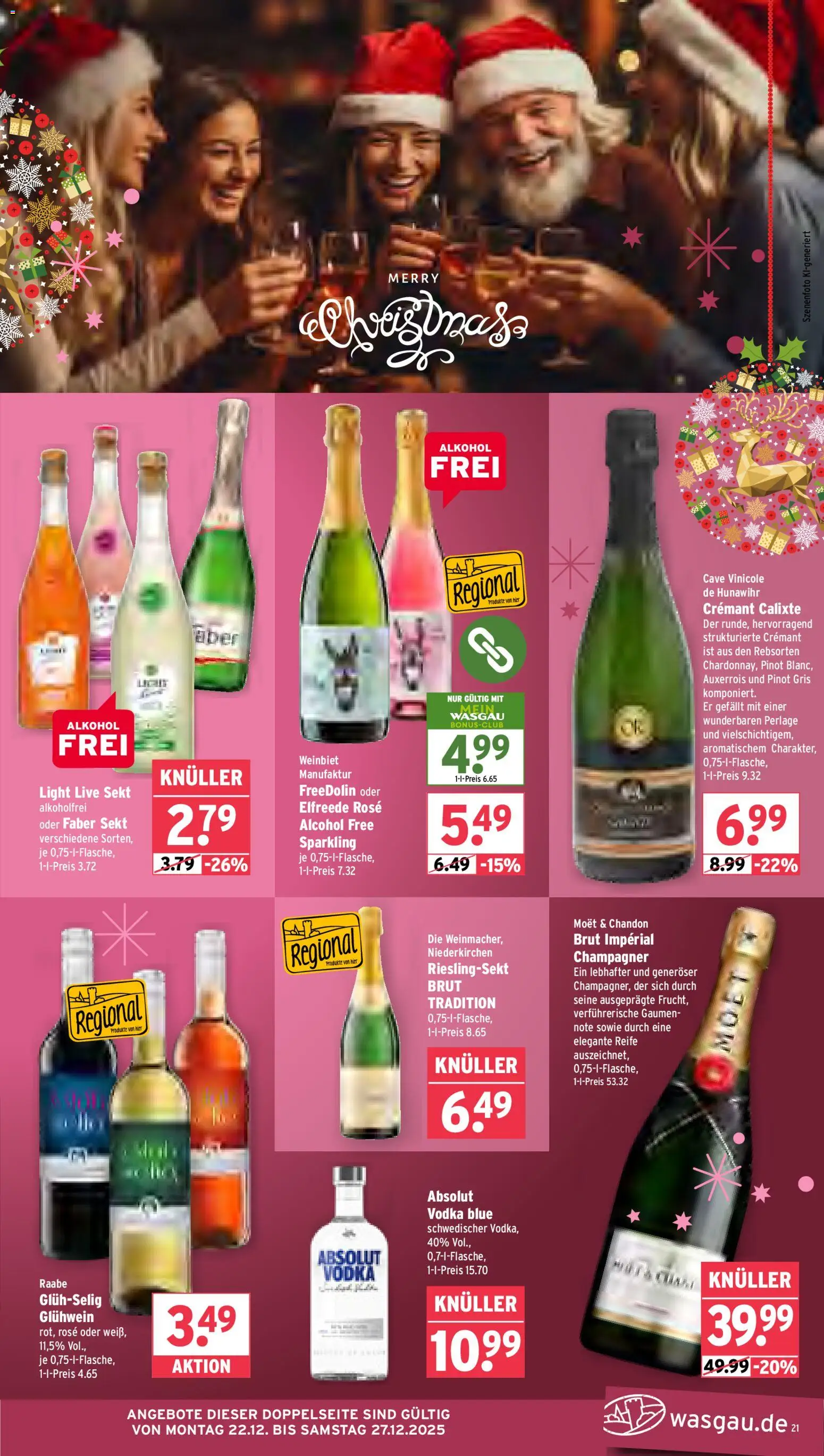 Wasgau Prospekt 	 – gültig ab 22.12.2025 | Seite: 21 | Produkte: Sekt, Vodka