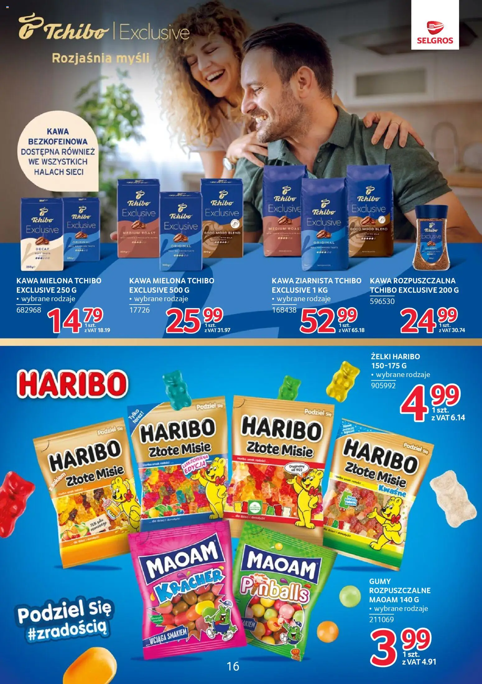 Selgros cash&carry gazetka - Markowe produkty od 19.03.2026 | Strona: 16 | Produkty: Gumy, Kawa ziarnista, Kawa bezkofeinowa, Tchibo