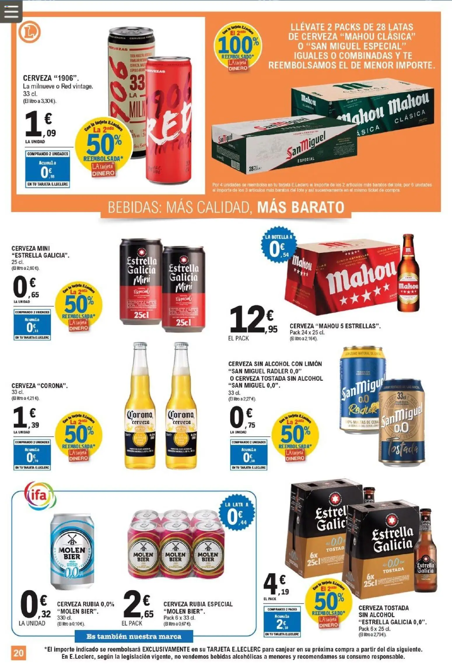 E.Leclerc folleto │ válido desde el 25.03.2026 | Página: 20 | Productos: Cerveza sin alcohol, Cerveza, Té