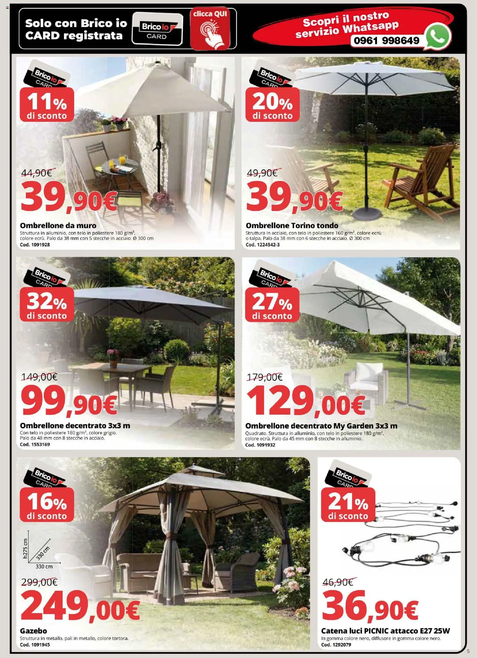 Volantino Brico io del 05.03.2026 | Pagina: 5 | Prodotti: Ombrellone, Gazebo