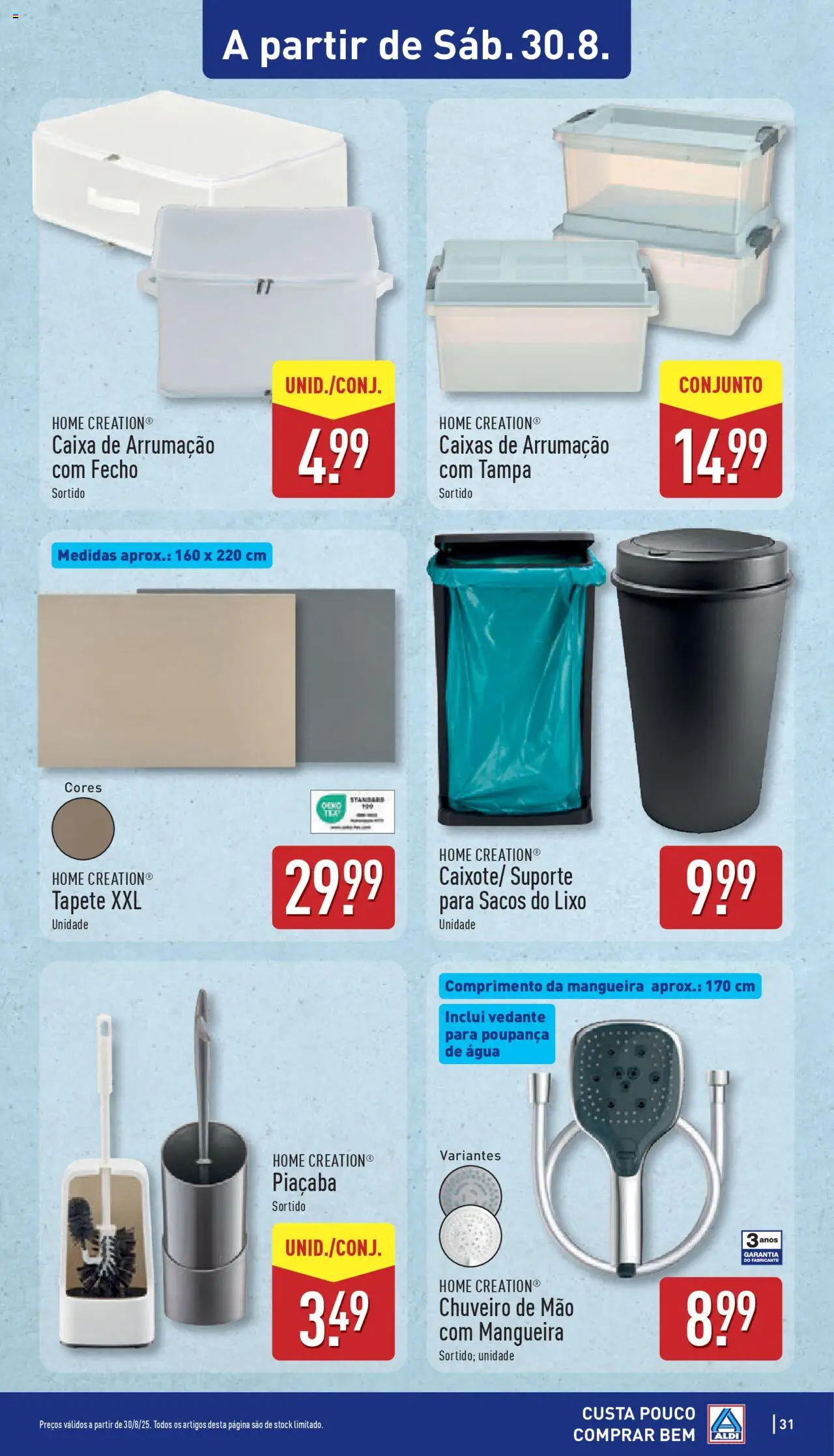 Aldi folheto │ válido de 25.08.2025 | Página: 31 | Produtos: Mangueira, Caixa, Chuveiro, Tapete
