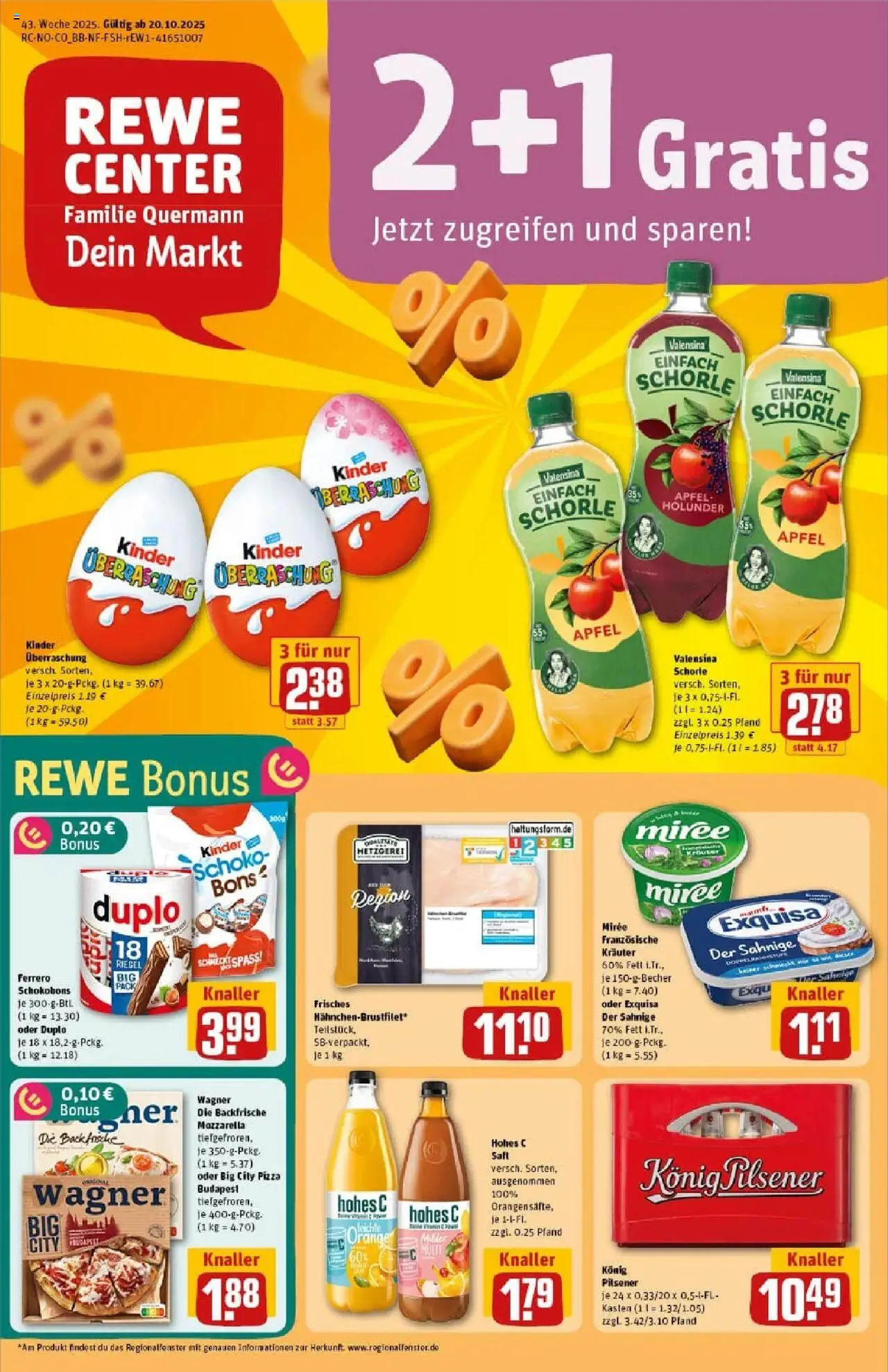 Rewe prospekt Bielefeld	 – gültig ab 19.10.2025 | Seite: 1 | Produkte: Äpfel, Valensina, Exquisa, Pizza