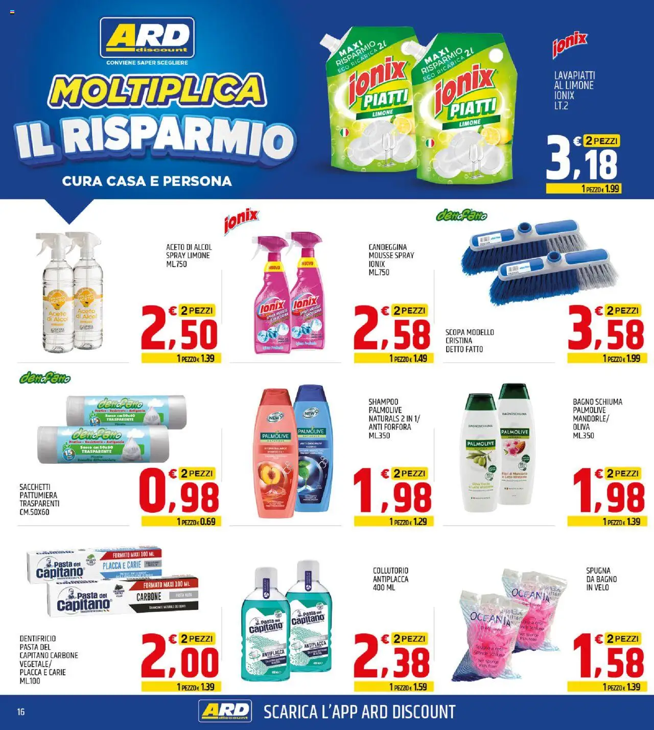Volantino ARD Discount del 07.08.2025 | Pagina: 16 | Prodotti: Spugna, Bagnoschiuma, Candeggina, Aceto