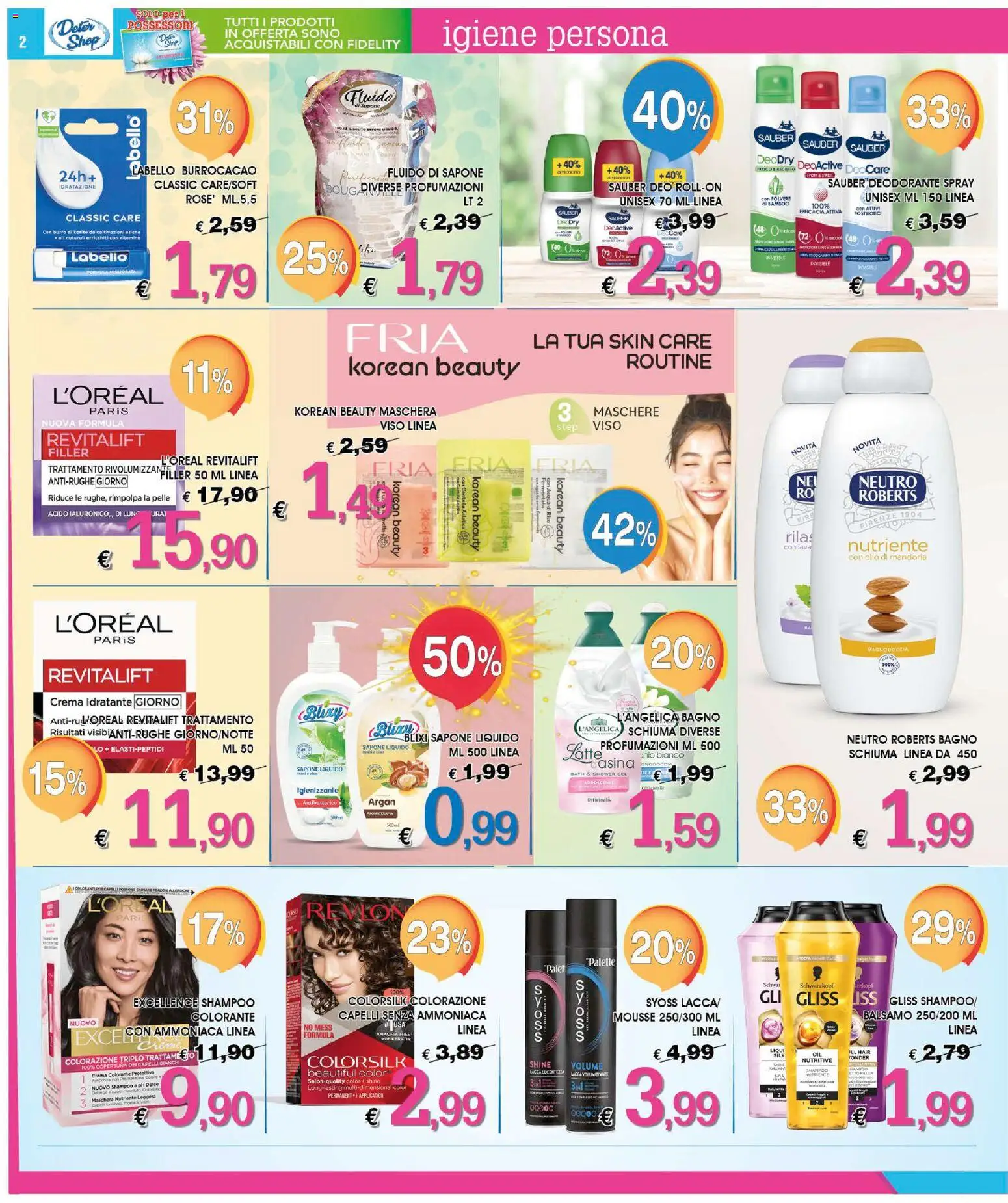 Volantino Deter Shop del 01.03.2026 | Pagina: 2 | Prodotti: Shampoo, Lacca, Olio, Bagno