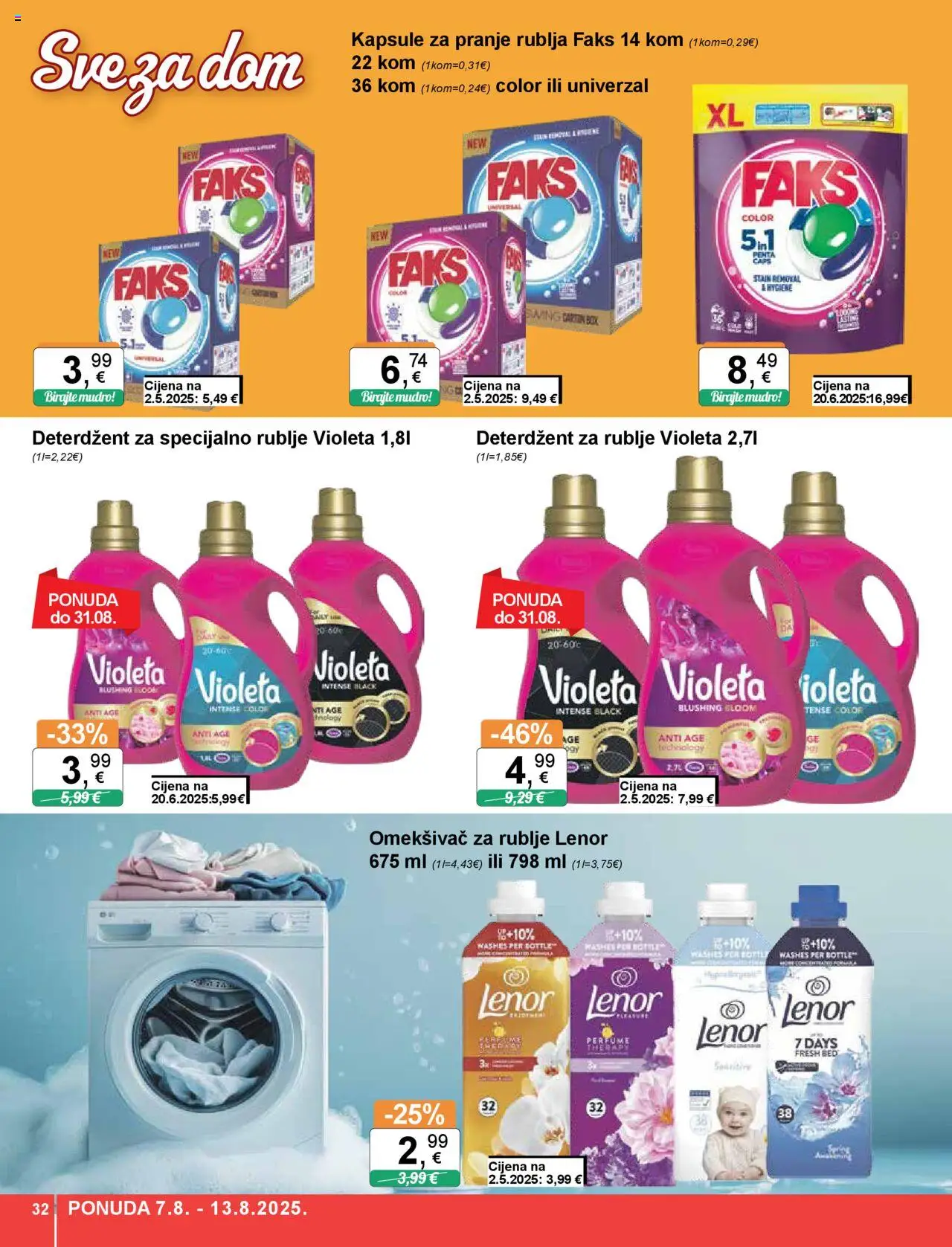 KTC katalog | vrijedi od 07.08.2025 | Stranica: 32 | Proizvodi: Omekšivač, Violeta, Kapsule za pranje rublja, Lenor