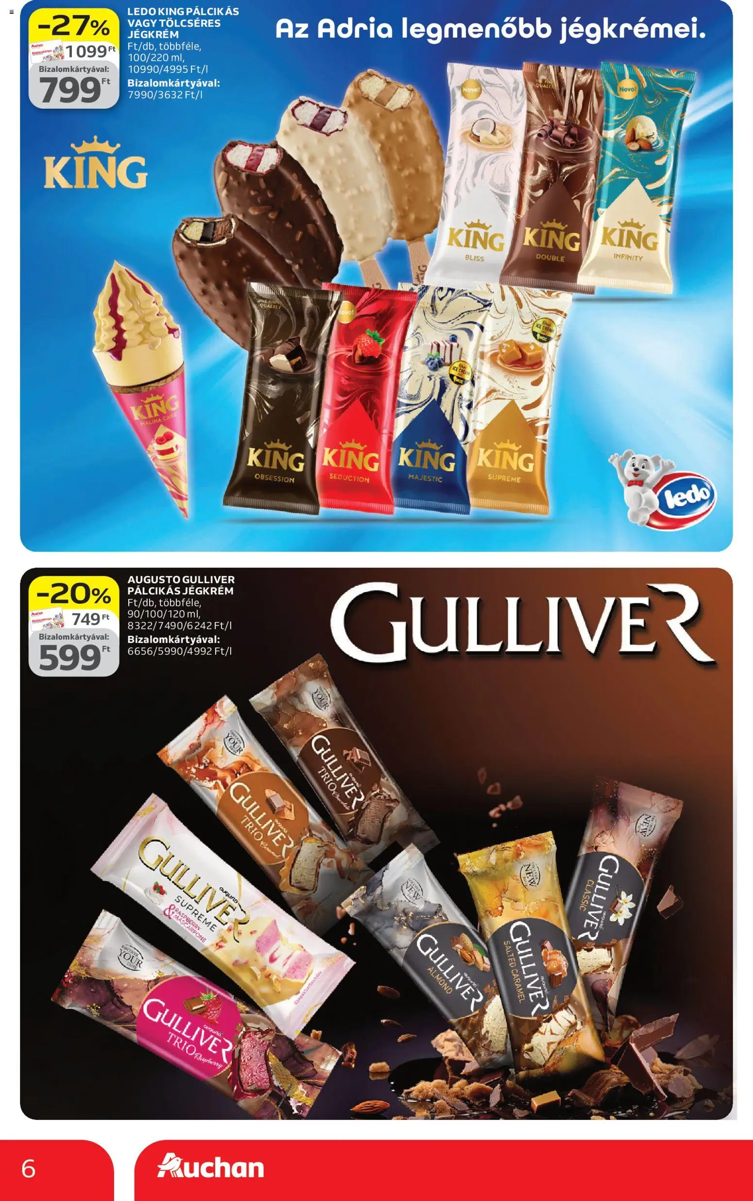 Auchan akciós ujság - amely érvényes a következő dátumtól: 23.04.2026 | Oldal: 6 | Termékek: Jégkrém, Pálcikás jégkrém