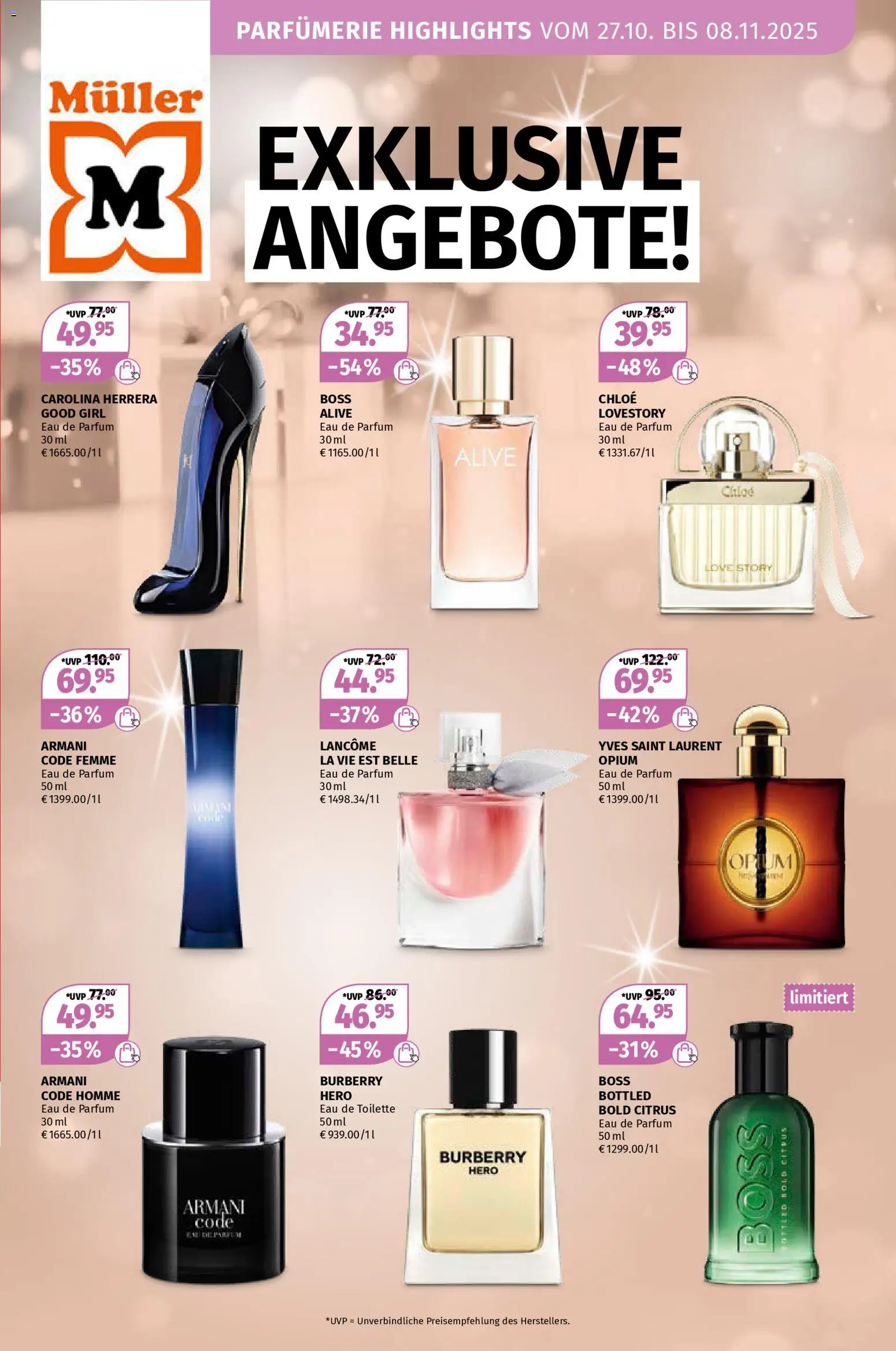 Müller Parfümerie Angebote gültig ab 27.10.2025 | Seite: 1 | Produkte: Toilette, Parfüm, Eau de Toilette