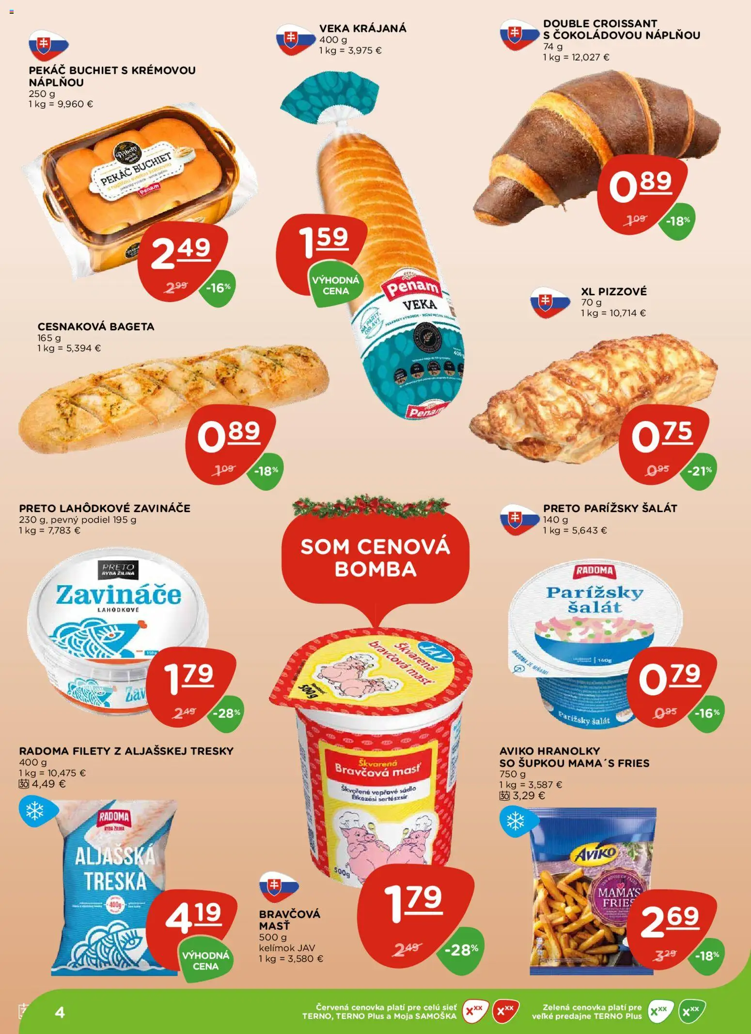 Nové Terno akcie – leták je platný od 18.12.2025 | Strana: 4 | Produkty: Croissant, Ryba, Šalát, Treska
