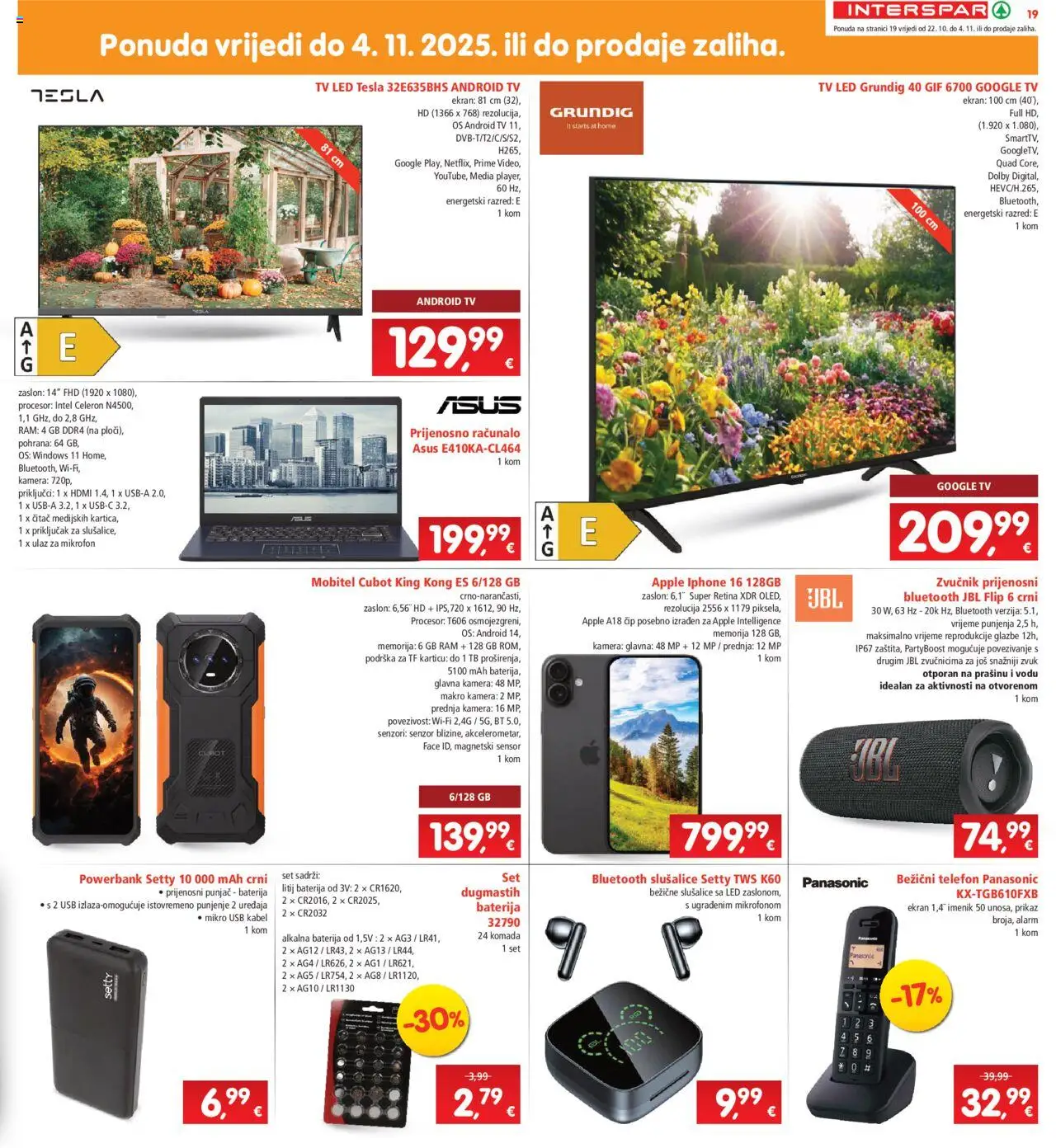 Interspar katalog | vrijedi od 22.10.2025 | Stranica: 21 | Proizvodi: Baterija, Tv, Zvučnik, USB