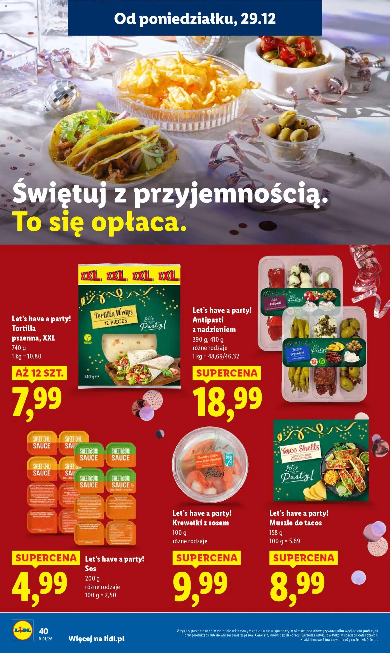Lidl Gazetka od 29.12.2025 | Strona: 40 | Produkty: Krewetki, Tortilla, Sos