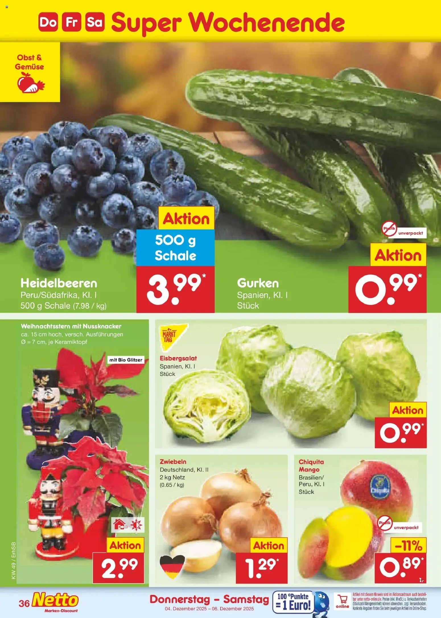 Netto Marken-Discount prospekt Mauern	 – gültig ab 01.12.2025 | Seite: 38 | Produkte: Eisbergsalat, Heidelbeeren, Zwiebeln, Gurken
