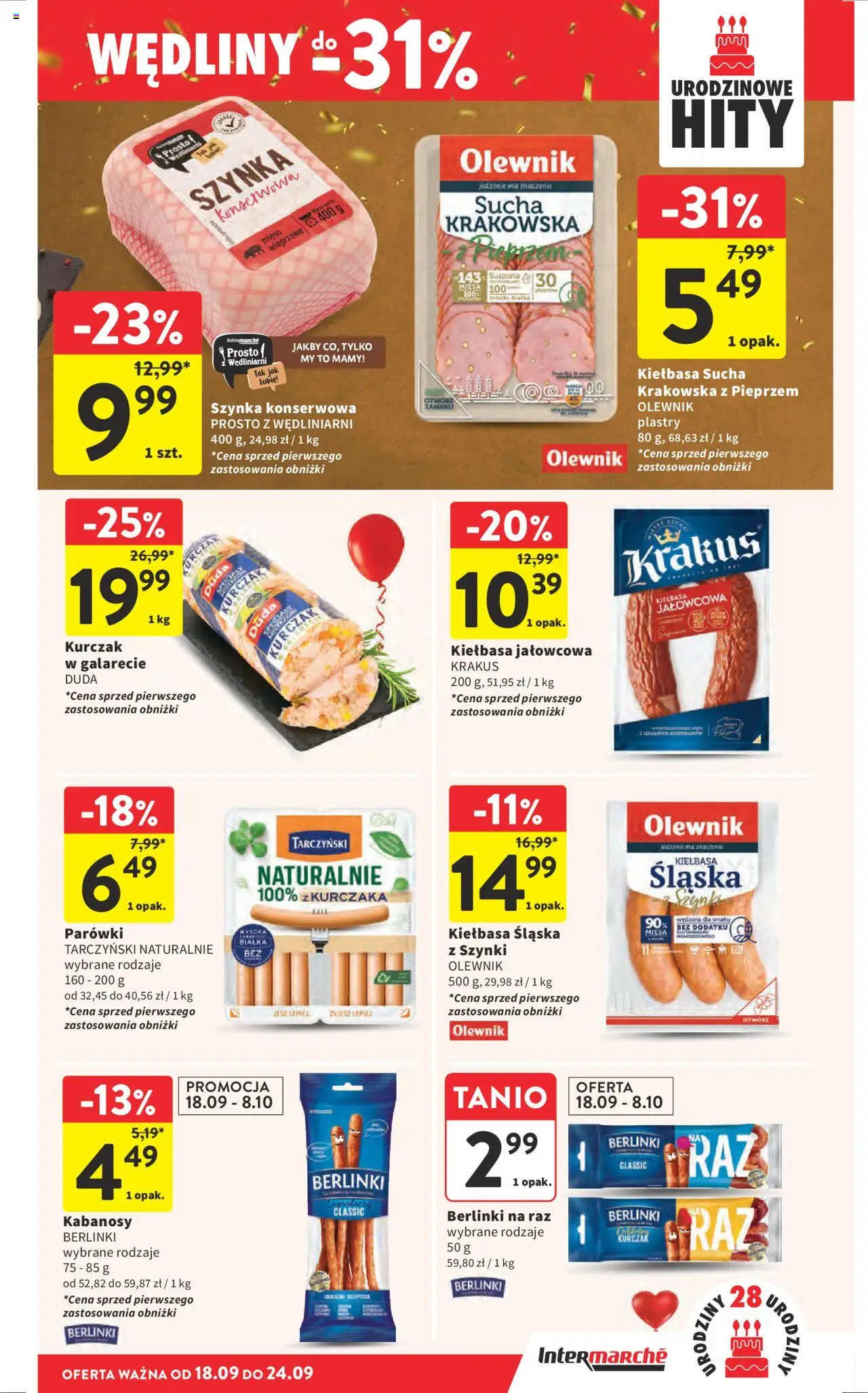 Intermarche Gazetka od 18.09.2025 | Strona: 25 | Produkty: Kiełbasa, Kurczak, Szynka, Wędliny