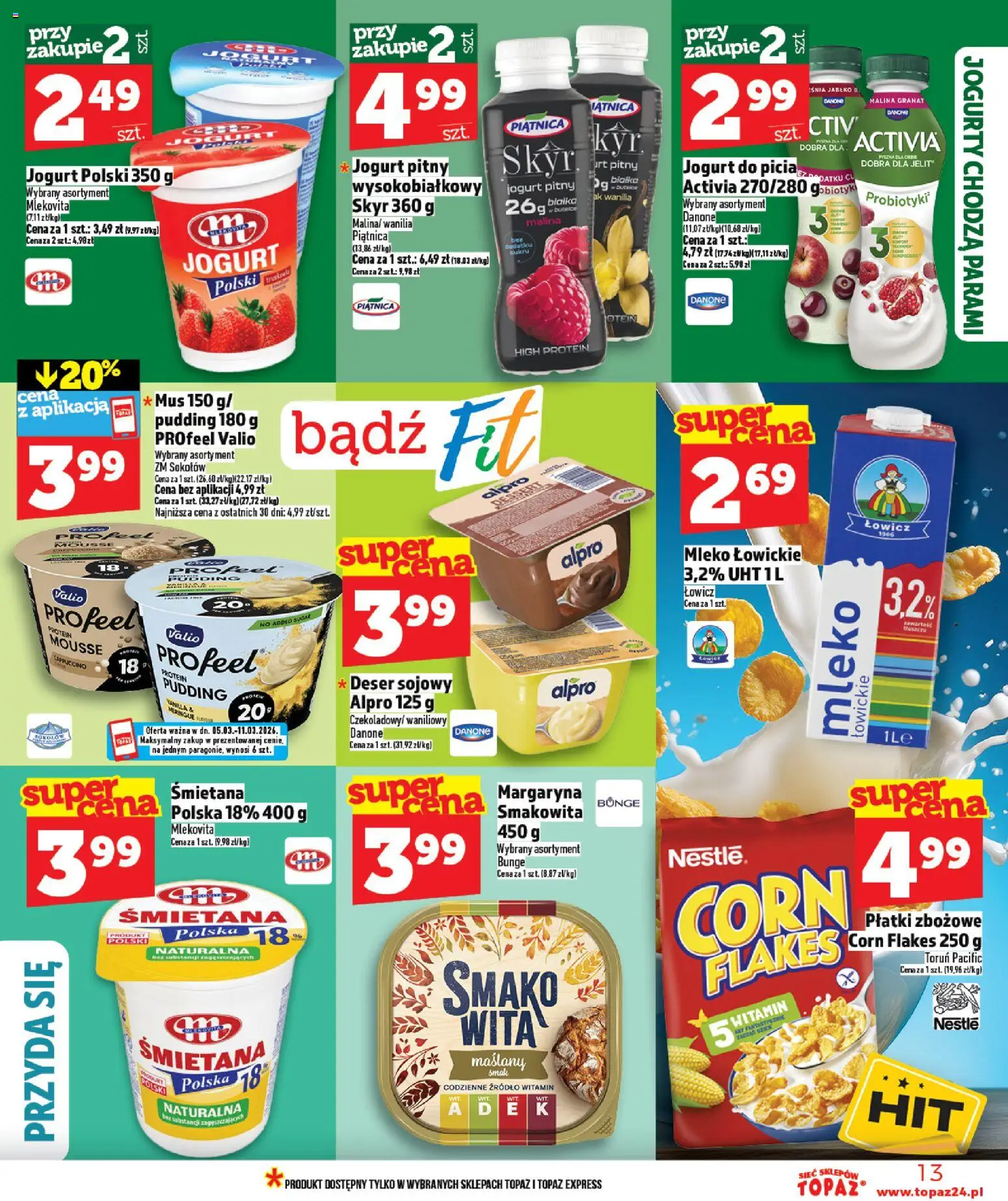 Topaz gazetka od 05.03.2026 | Strona: 13 | Produkty: Jogurt pitny, Jogurt, Śmietana, Skyr