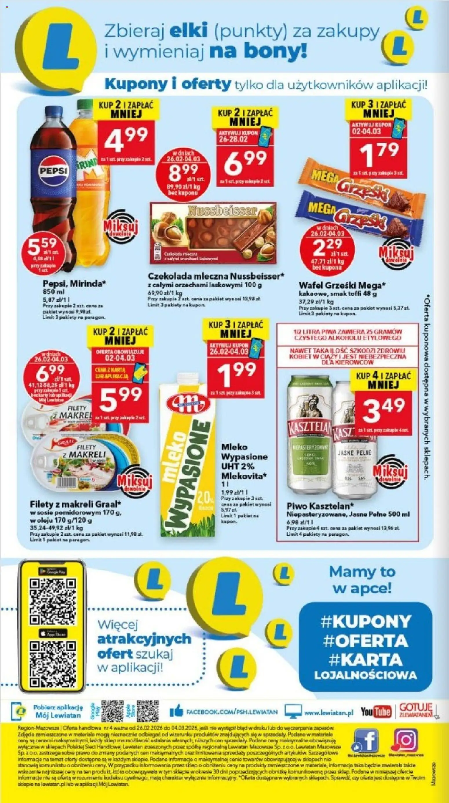 Lewiatan gazetka - Warszawa od 26.02.2026 | Strona: 8 | Produkty: Pepsi, Mleko, Czekolada, Piwo
