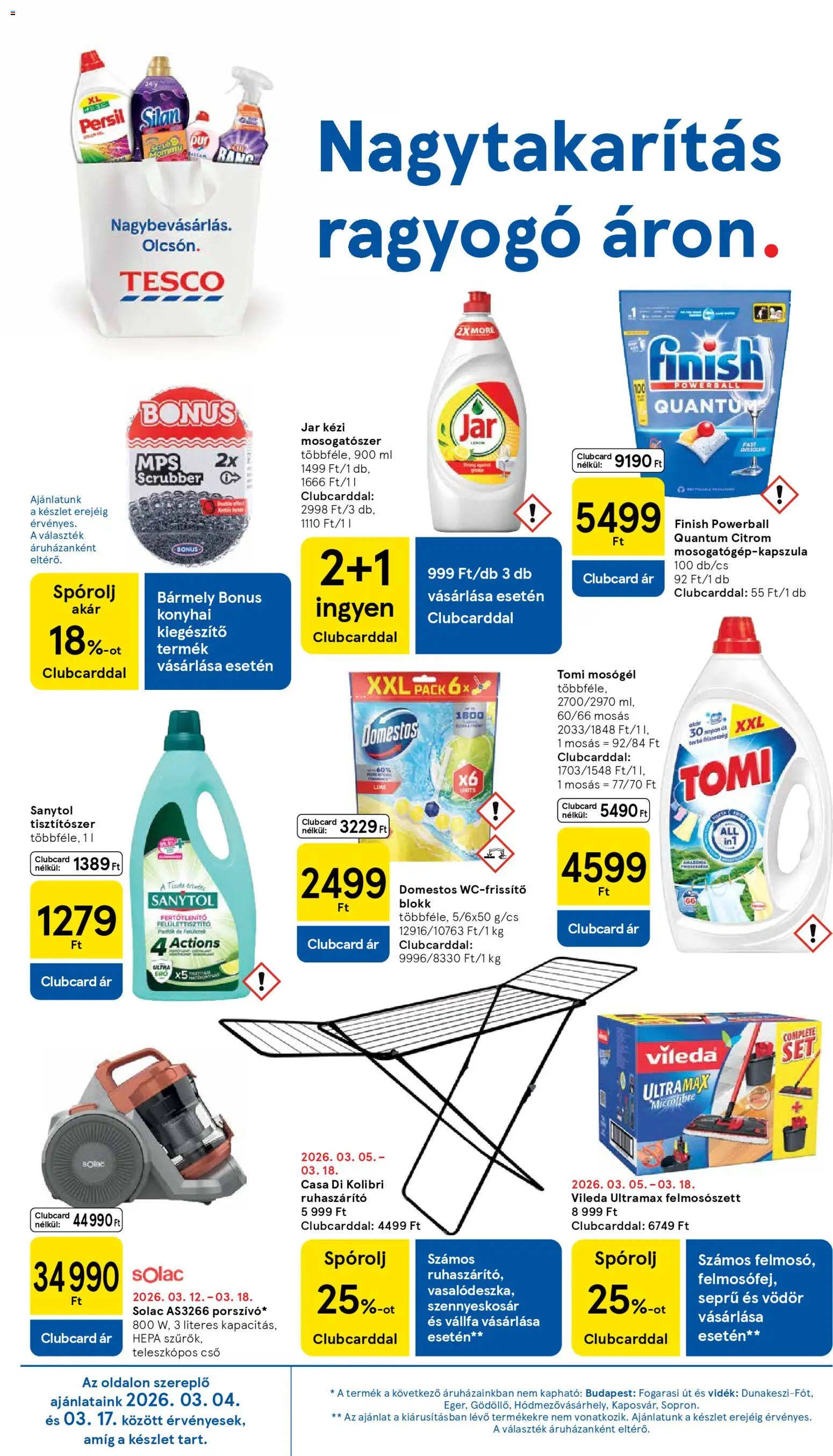 Tesco akciós ujság - amely érvényes a következő dátumtól: 12.03.2026 | Oldal: 14 | Termékek: Szennyeskosár, Mosogatószer, Ruhaszárító, Vileda