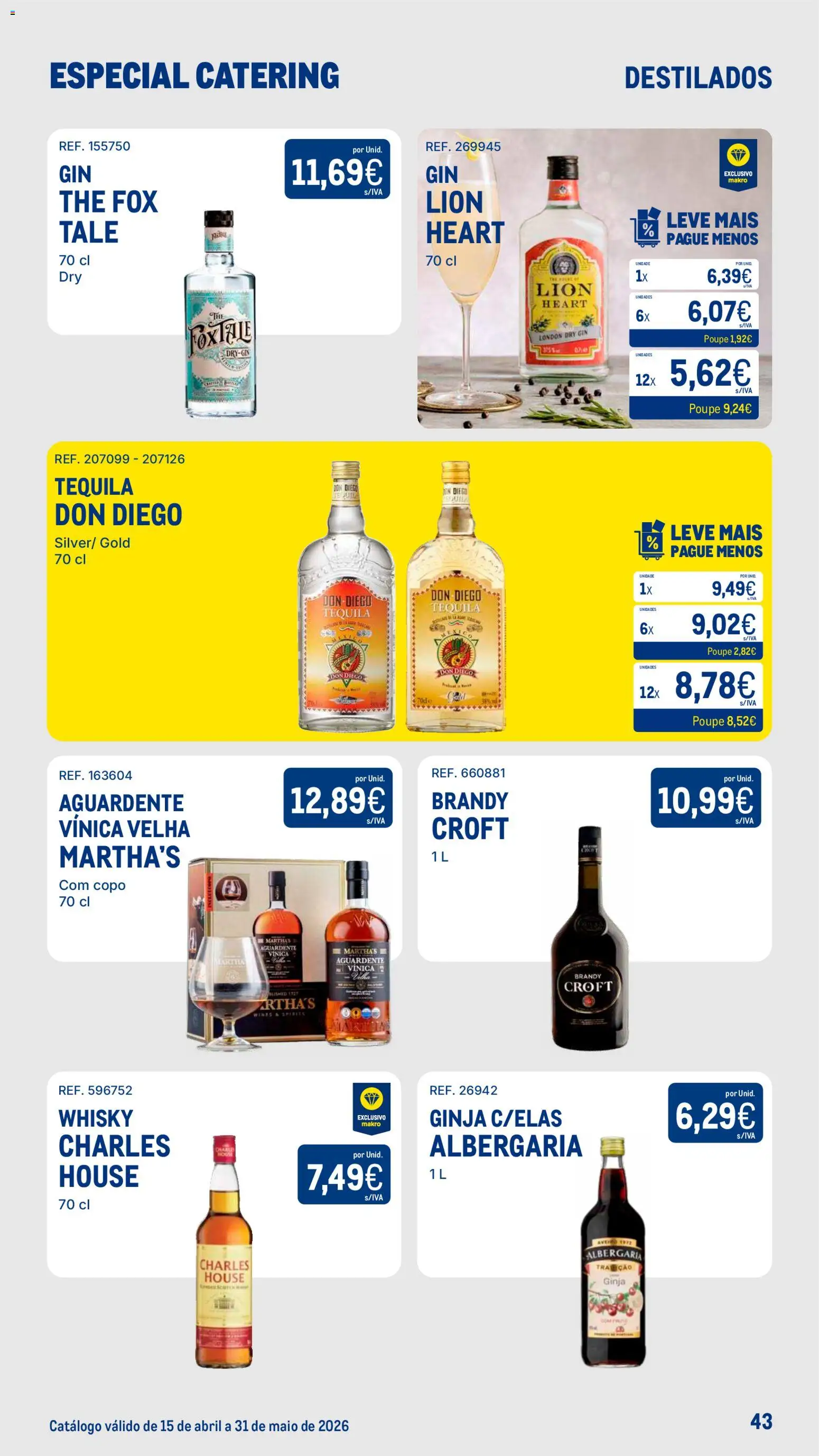 Makro Especial Catering │ válido de 15.04.2026 | Página: 43 | Produtos: Whisky, Tequila, Gin