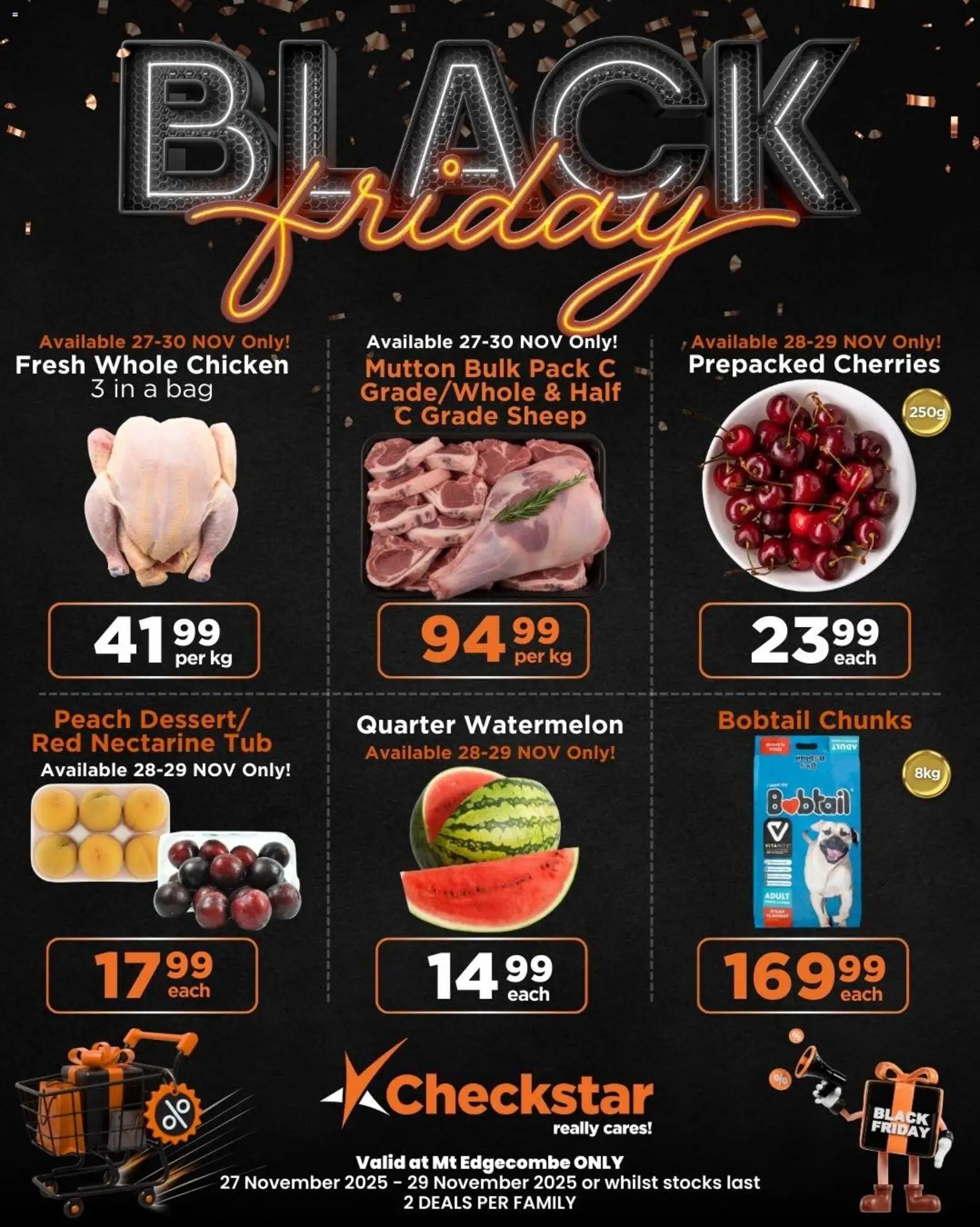 New Check Star catalogue – valid from 27.11.2025 | Page: 2 | Products: Cherries, Bag, Chicken, Peach