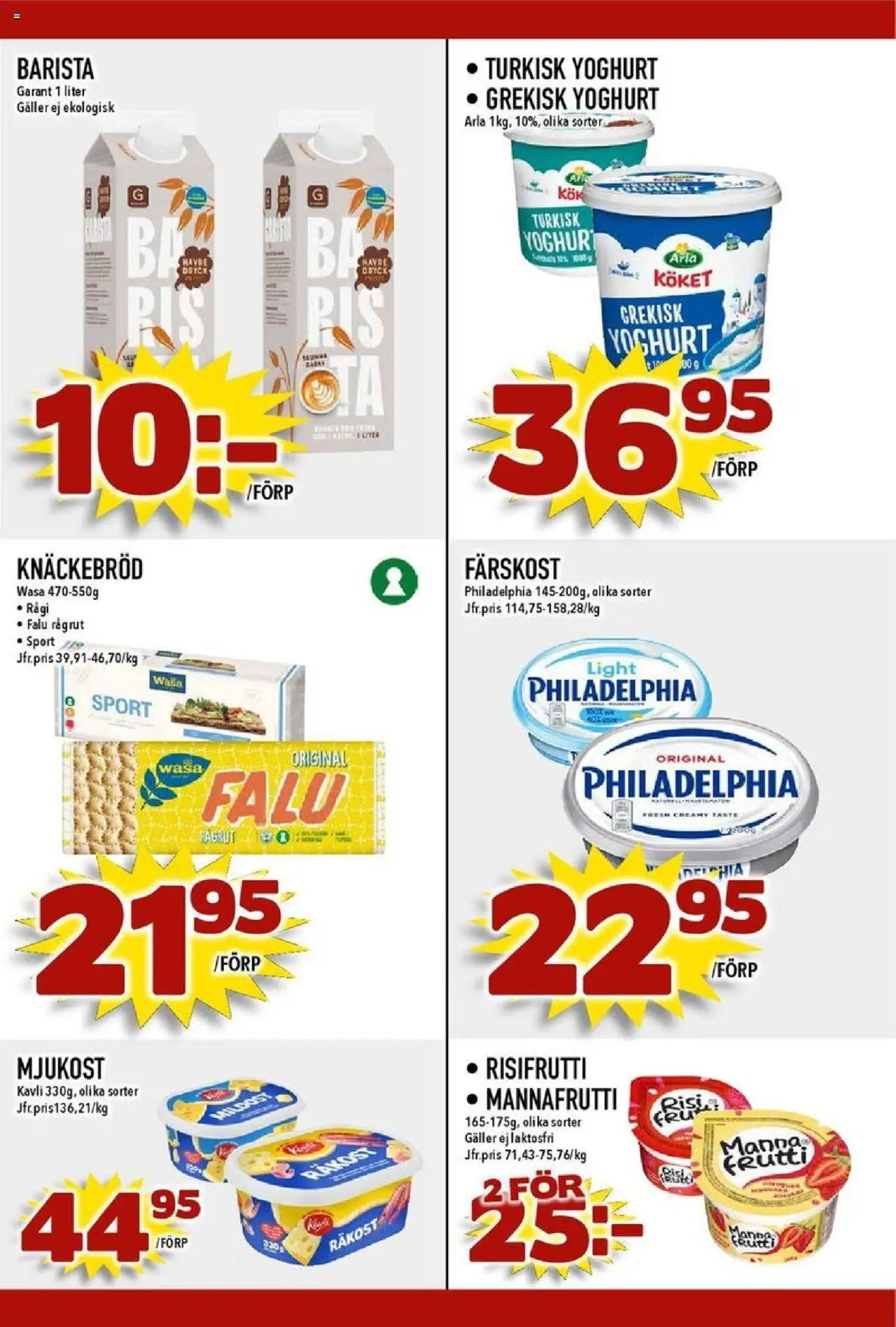 Matdax reklamblad aktuell från 06.10.2025 | Sida: 18 | Produkter: Knäckebröd, Grekisk yoghurt, Risifrutti, Mjukost