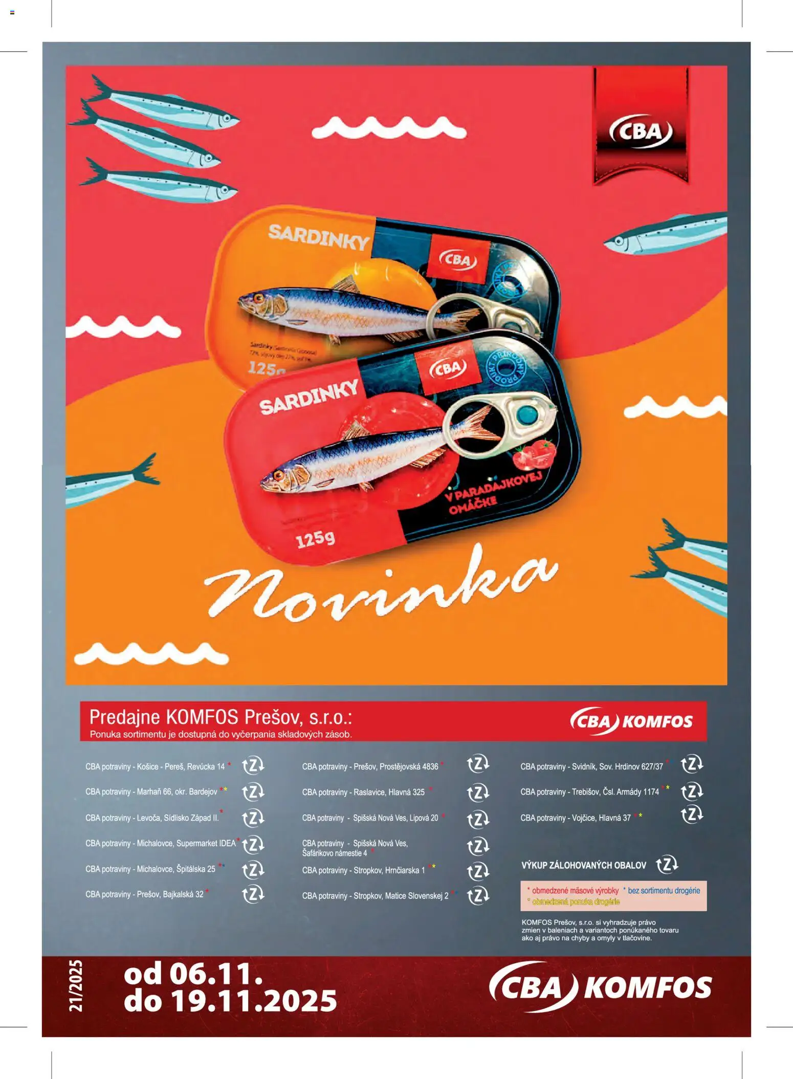 Nové CBA Komfos akcie – leták je platný od 06.11.2025 | Strana: 24 | Produkty: Sardinky