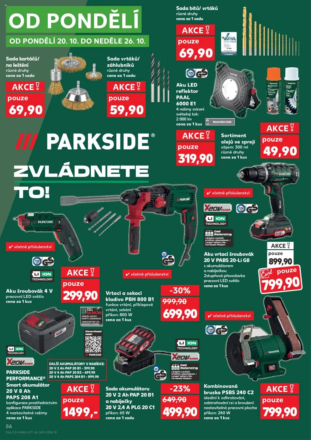 Kaufland leták od 15.10.2025 | Strana: 56 | Produkty: Parkside, Bruska, LED reflektor, Kladivo