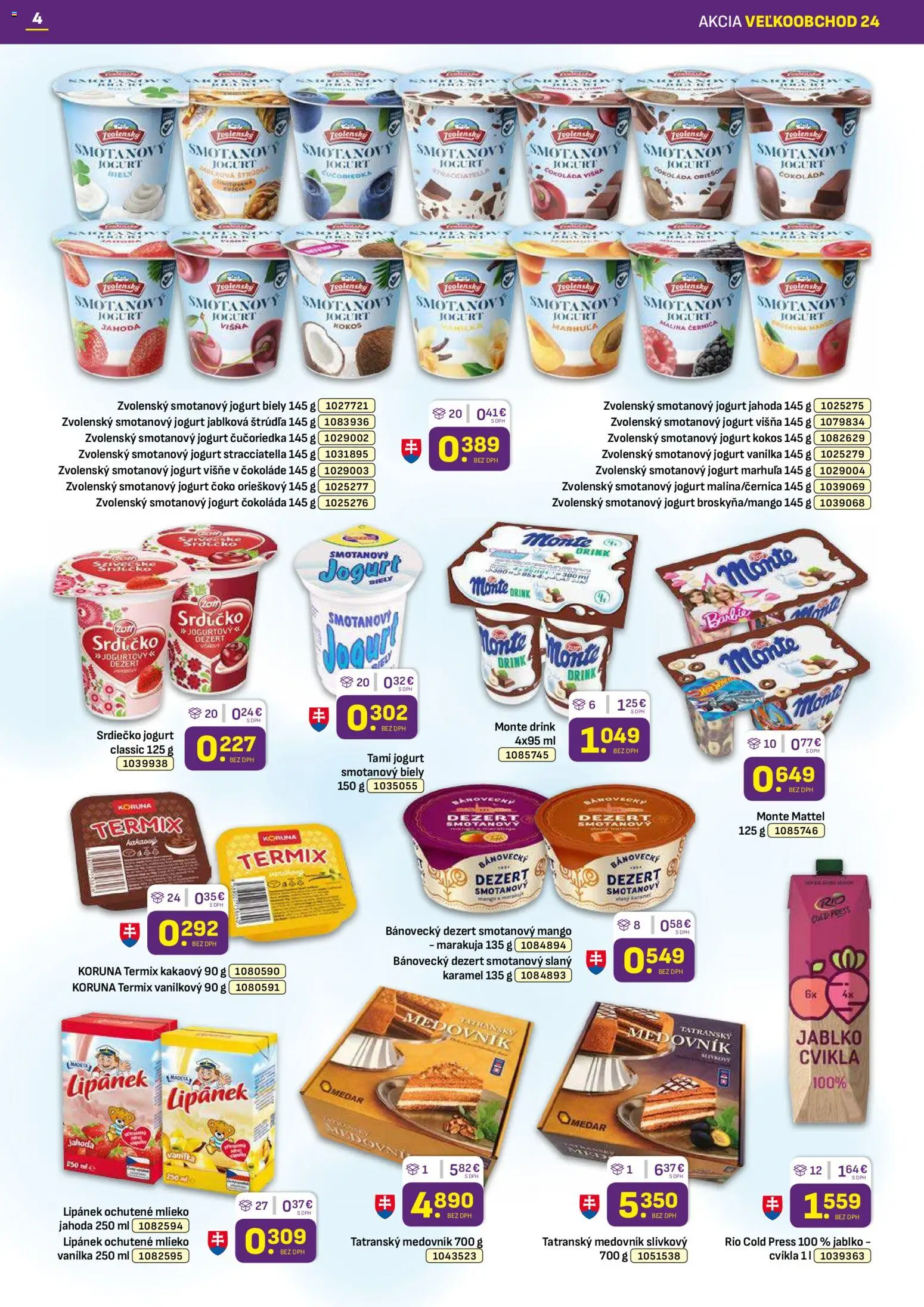 Nové Libex akcie – leták je platný od 01.12.2025 | Strana: 4 | Produkty: Mlieko, Cvikla, Mango, Višne