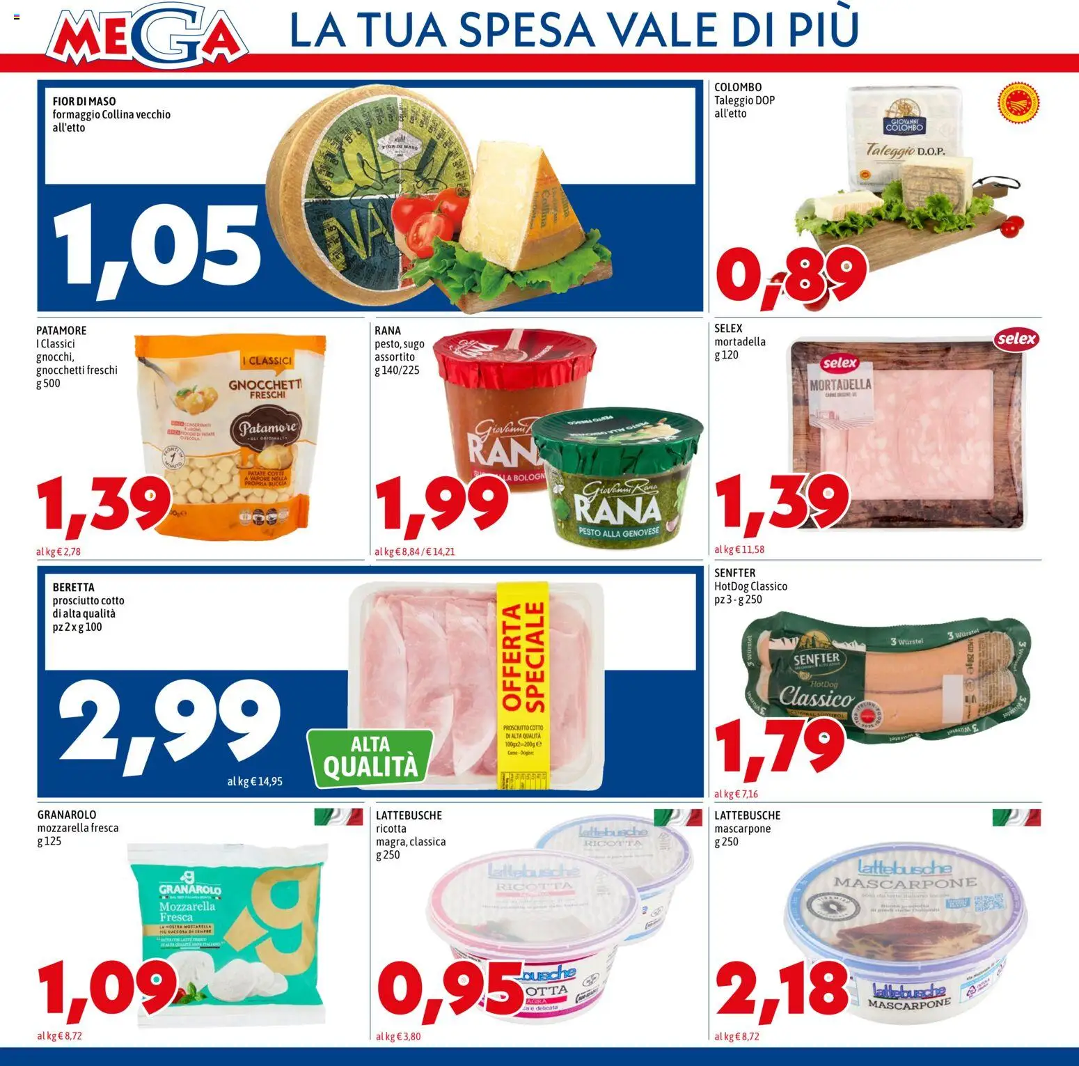 Volantino Mega del 26.02.2026 | Pagina: 4 | Prodotti: Mozzarella, Wurstel, Sugo, Gnocchetti