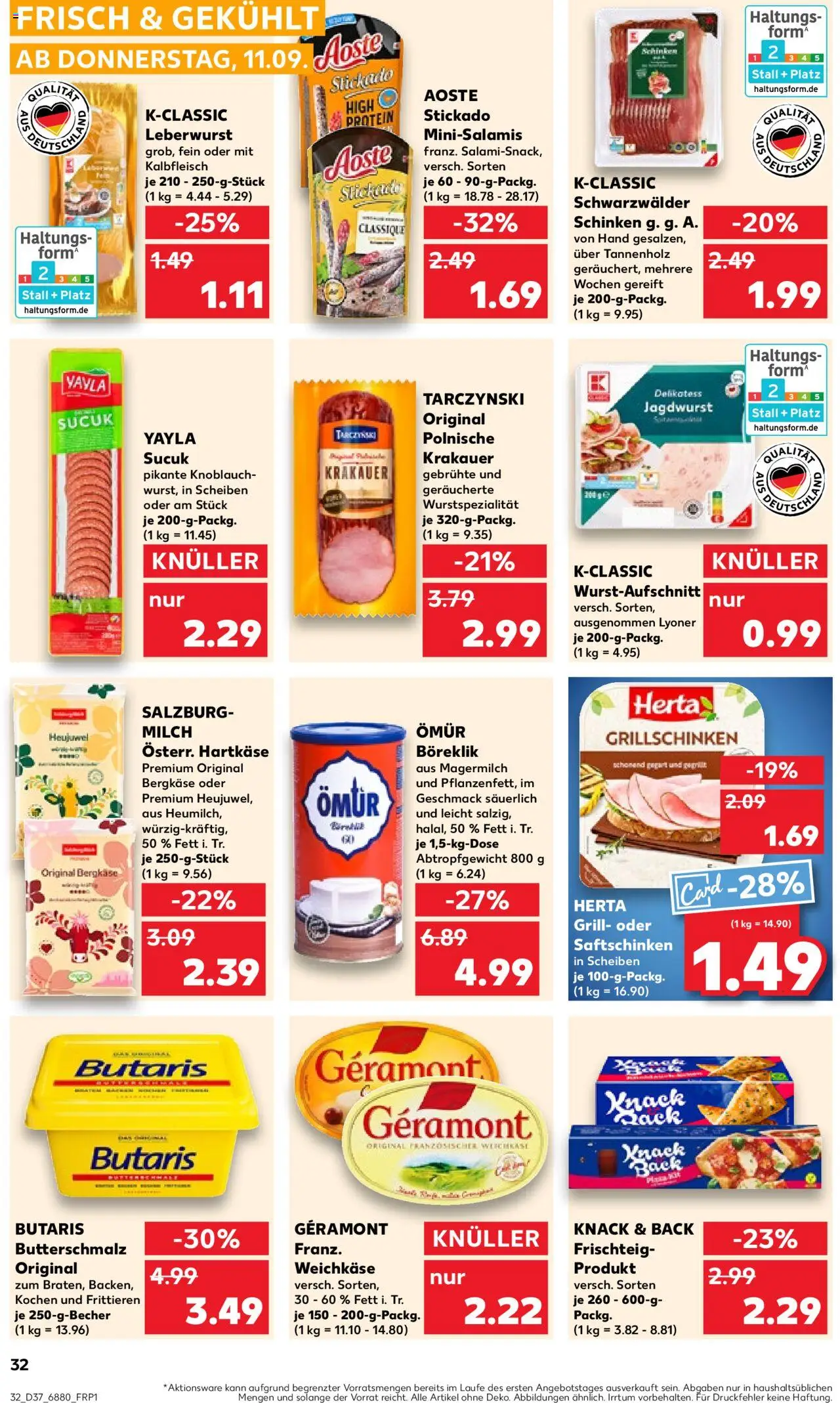 Kaufland prospekt Völklingen	 – gültig ab 14.09.2025 | Seite: 32 | Produkte: Butterschmalz, Geramont, Milch, Salami