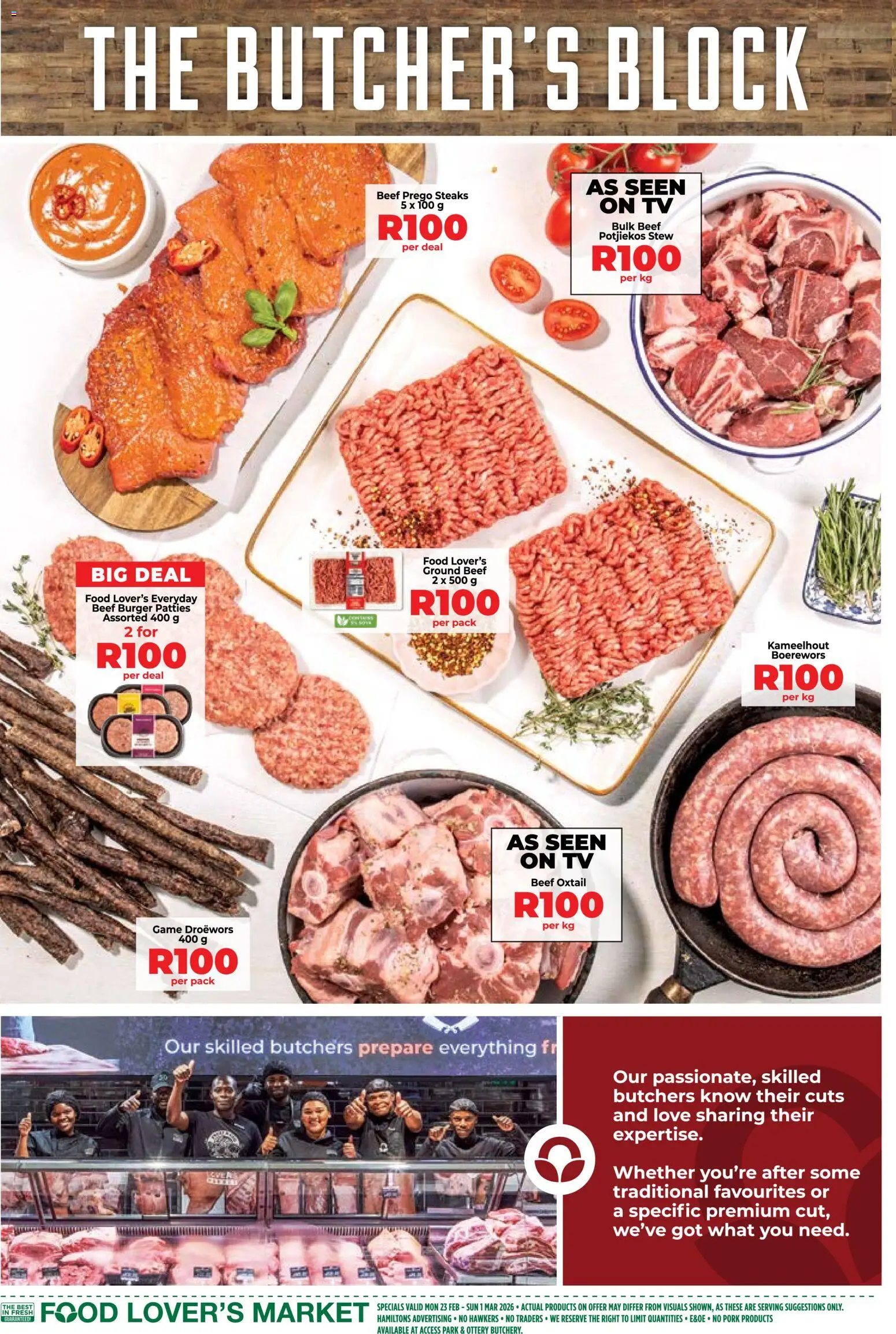 New Food Lover's Market catalogue – valid from 23.02.2026 | Page: 8 | Products: TV, Boerewors, Pork, Beef