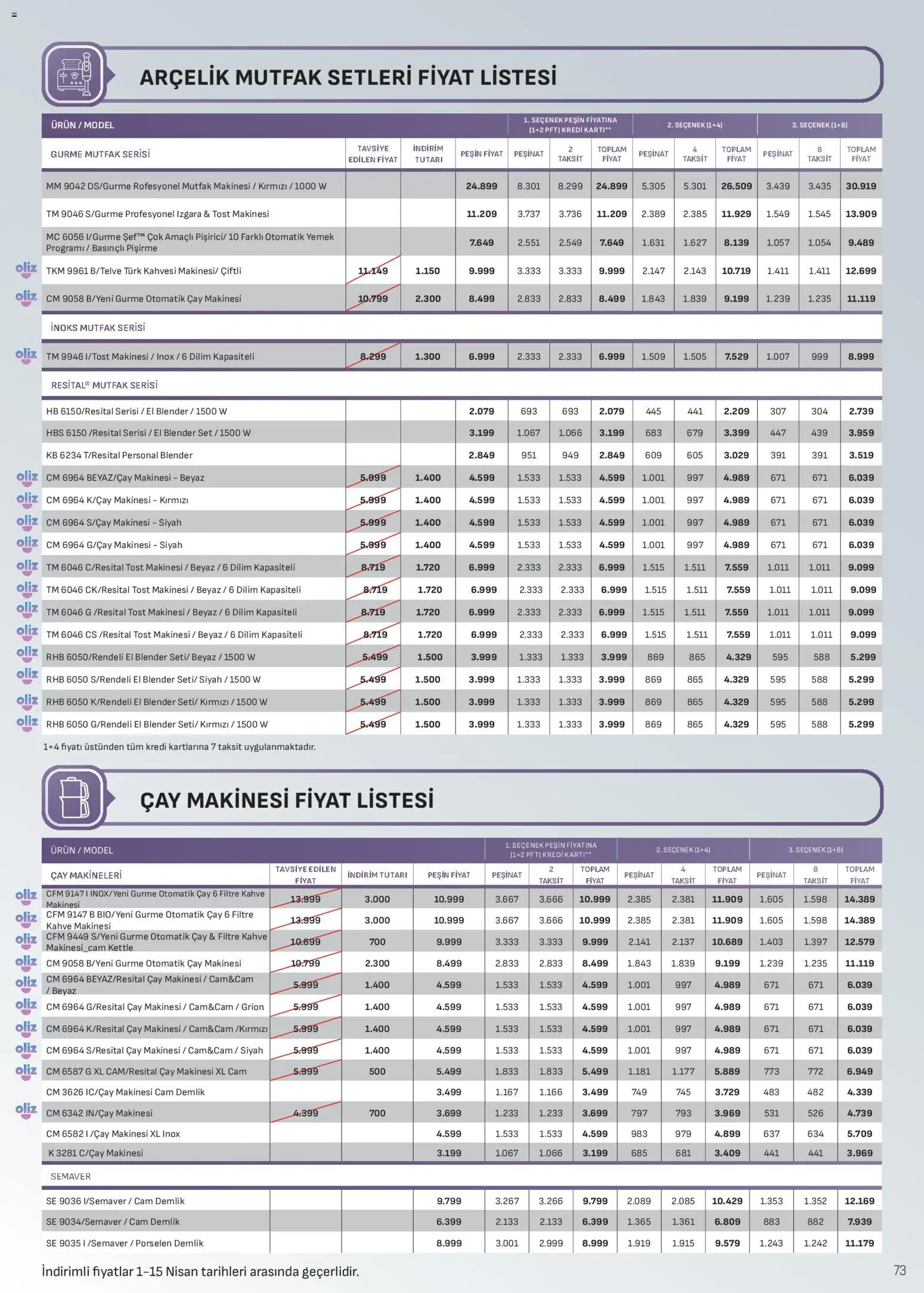 Arçelik Katalog - 01.04.2026 tarihinden itibaren geçerlidir | Sayfa: 73