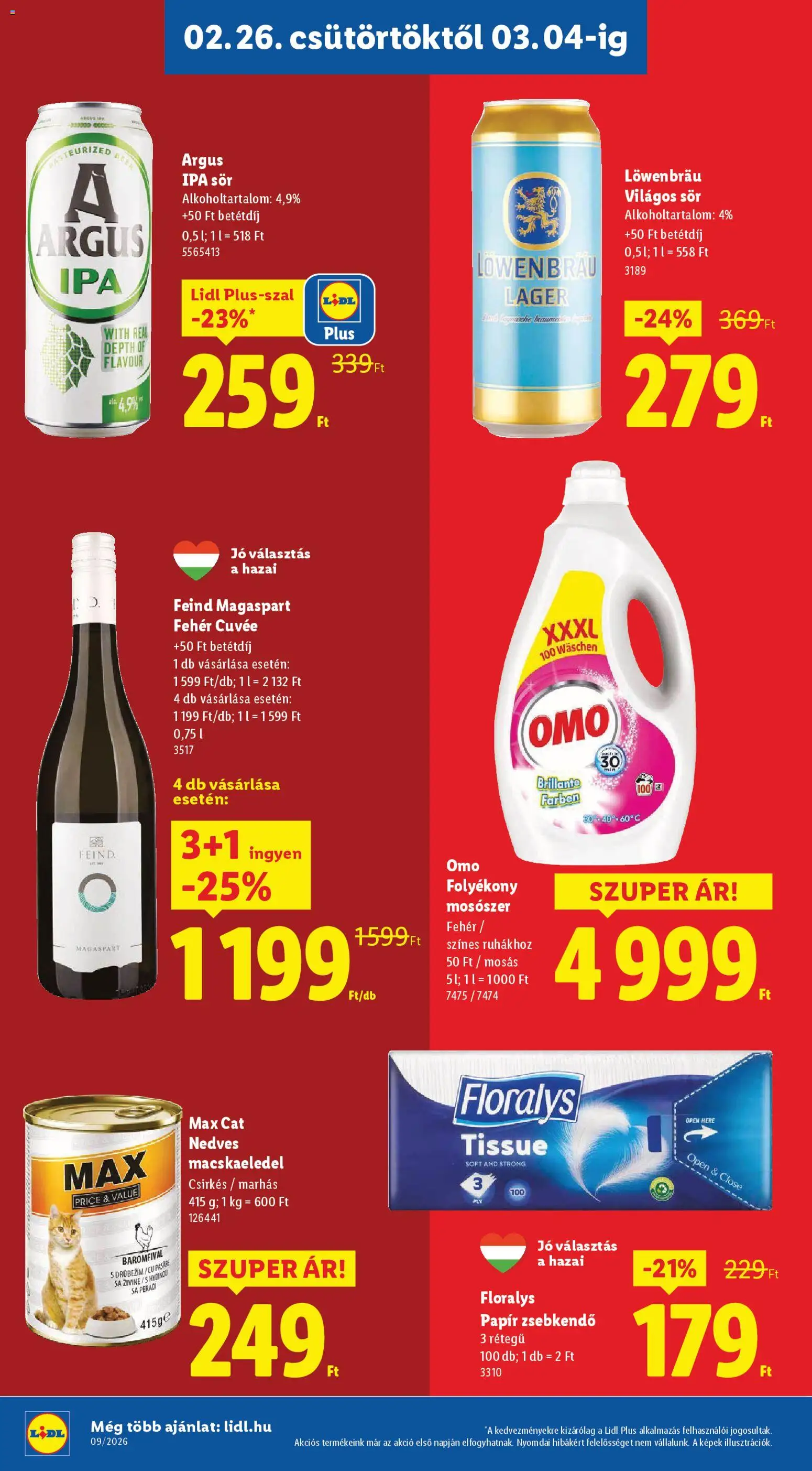 Lidl akciós ujság - amely érvényes a következő dátumtól: 26.02.2026 | Oldal: 14 | Termékek: Macskaeledel, Folyékony mosószer, Sör, Mosószer