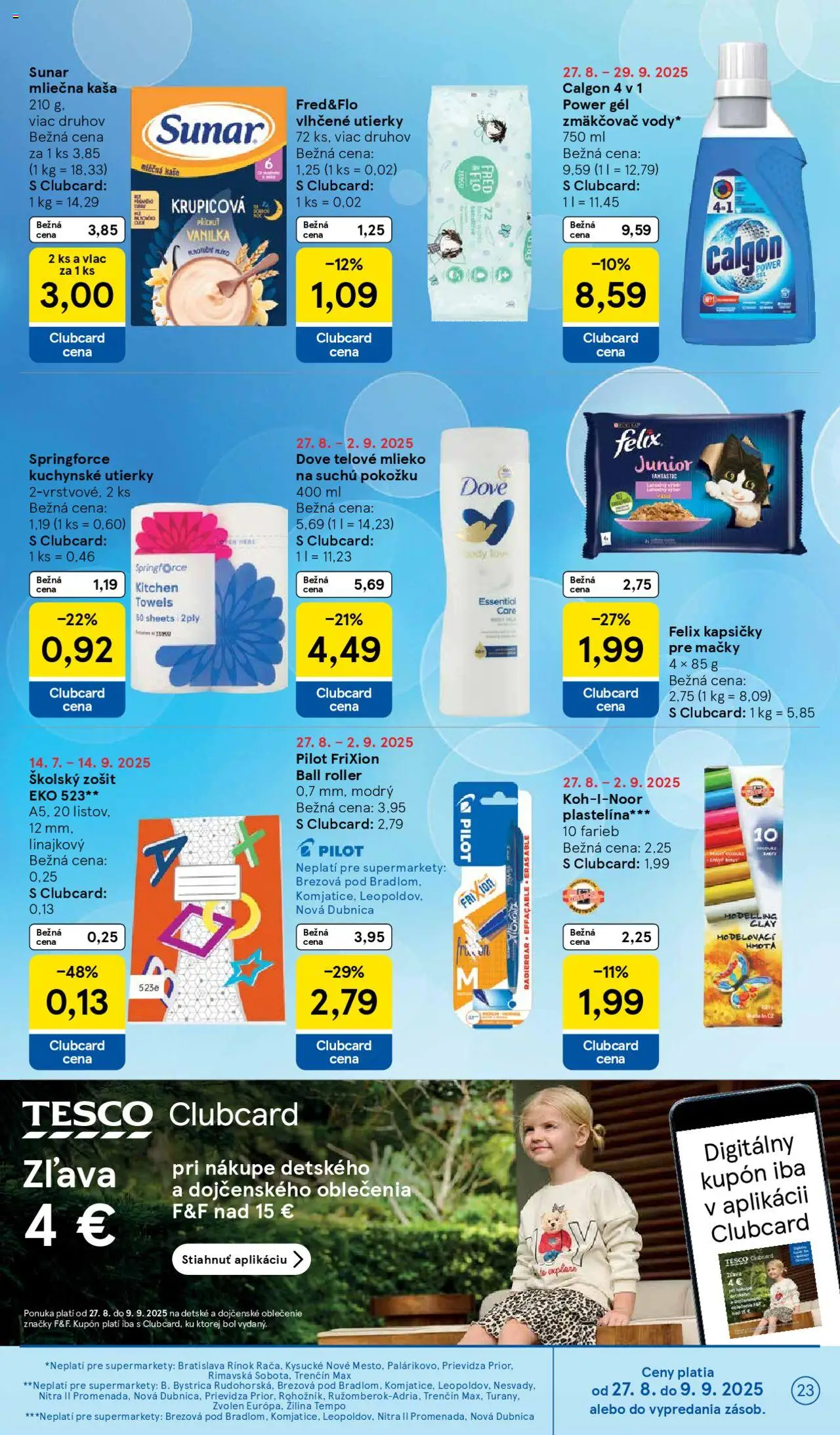Tesco Supermarket - leták │ platný od 27.08.2025 | Strana: 23 | Produkty: Felix, Zošit, Telové mlieko, Notebook