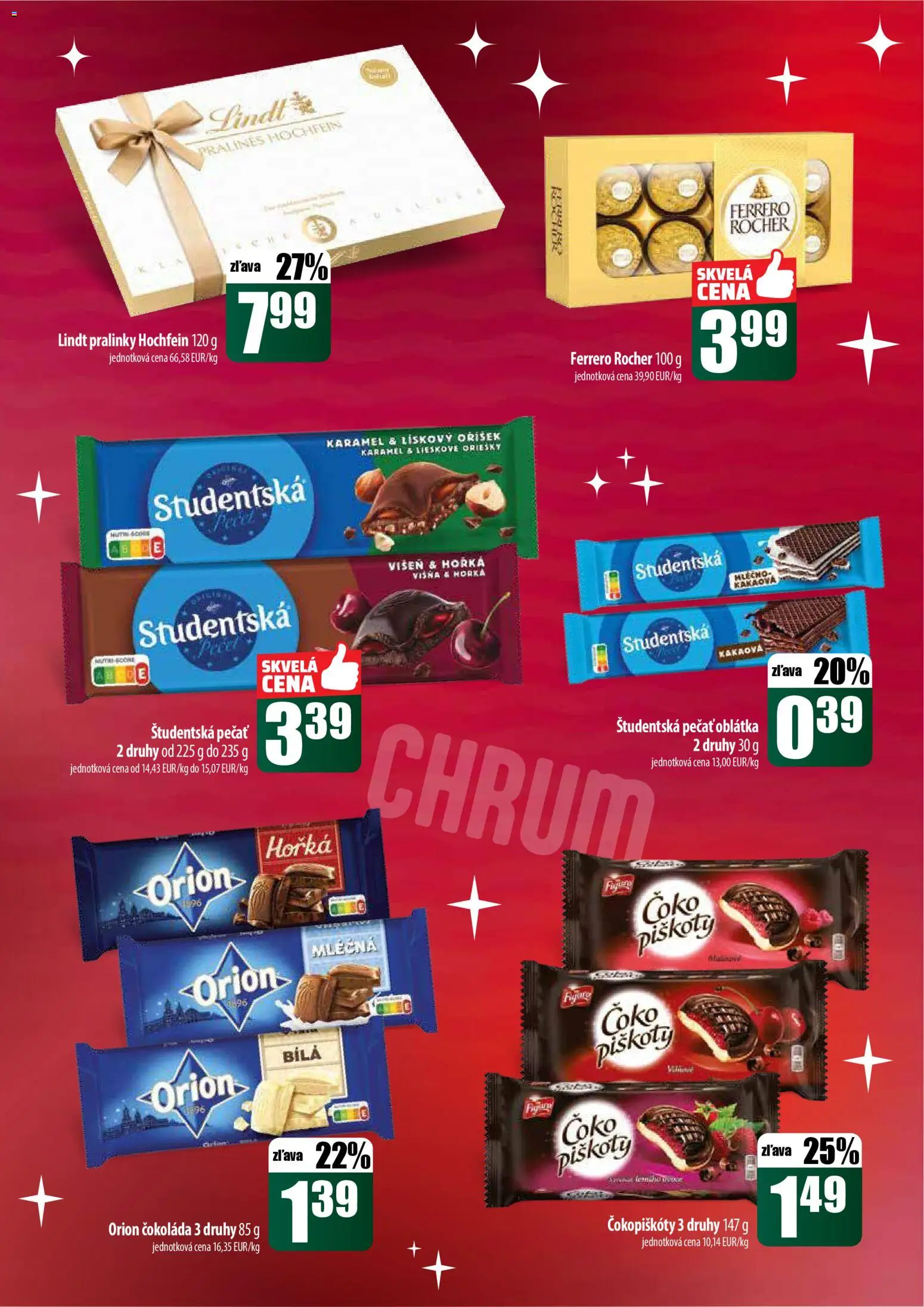 Nové COOP Jednota akcie – leták je platný od 18.12.2025 | Strana: 39 | Produkty: Lindt, Čokoláda, Študentská pečať, Ferrero Rocher